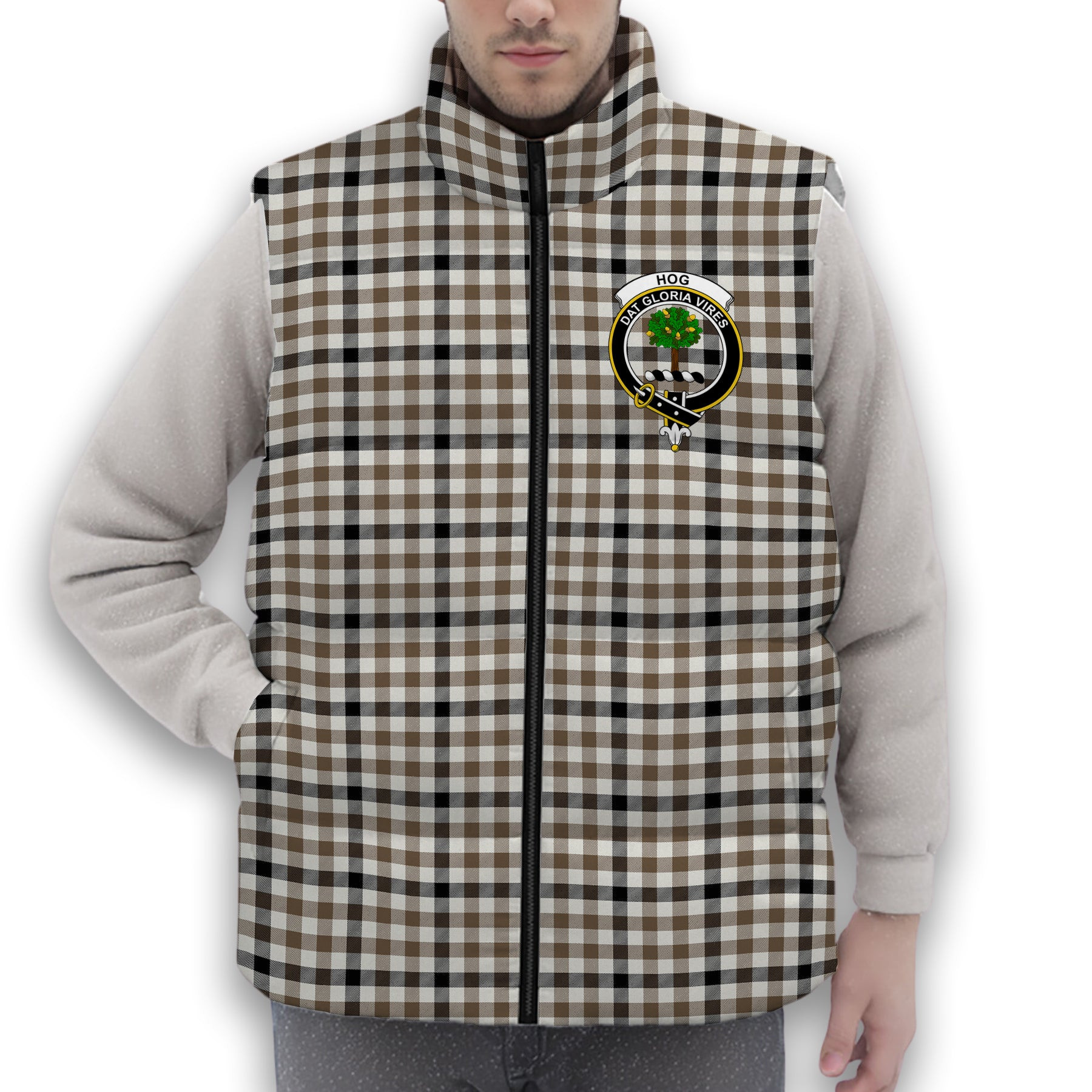 ScotsTee Shop Scottish Hog Ancient Crest Tartan Puffer Vest Winter White Duck Down Vest Sleeveless