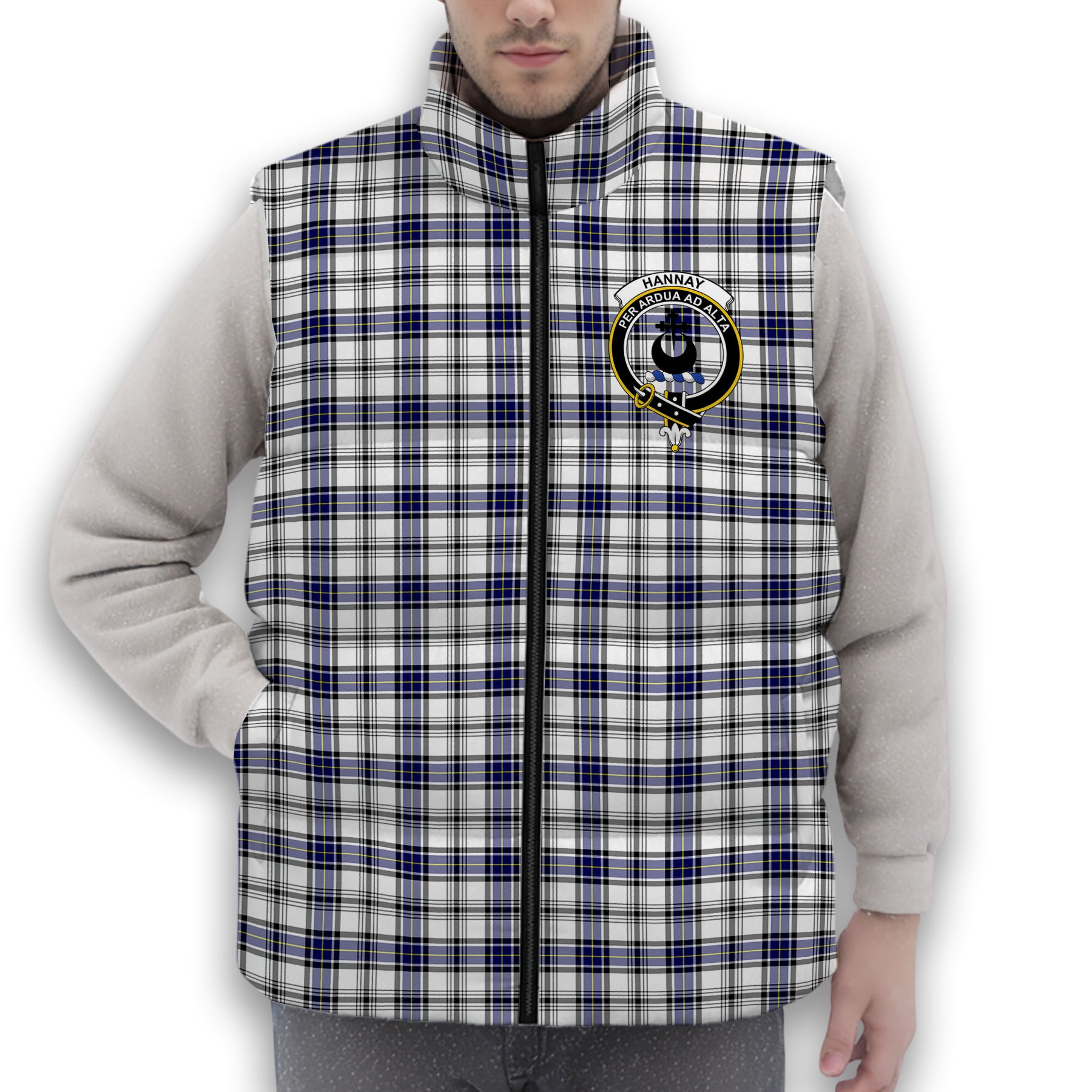 ScotsTee Shop Scottish Hannay SC Crest Tartan Puffer Vest Winter White Duck Down Vest Sleeveless