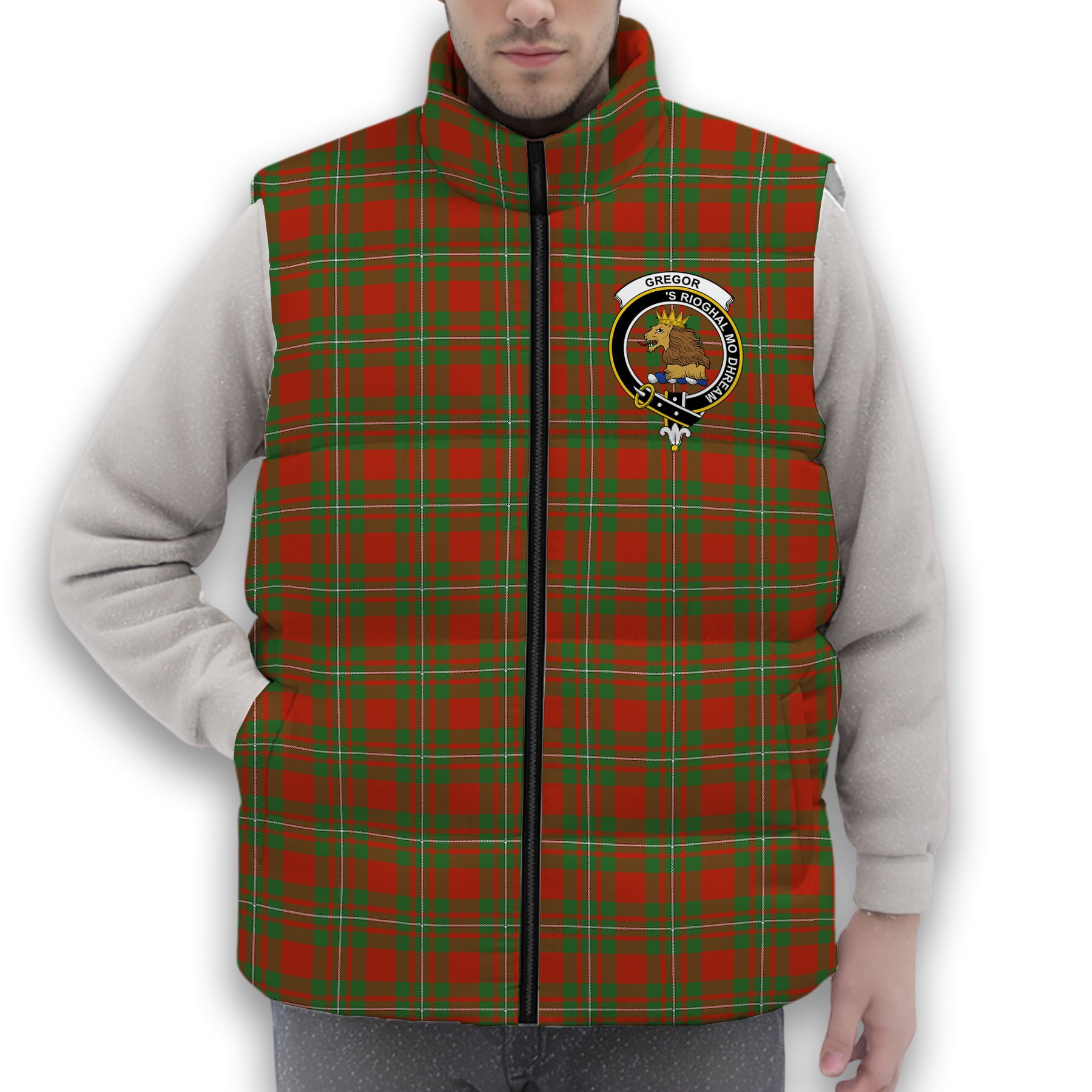 ScotsTee Shop Scottish Gregor Ancient Clan Crest Tartan Puffer Vest Winter White Duck Down Vest Sleeveless