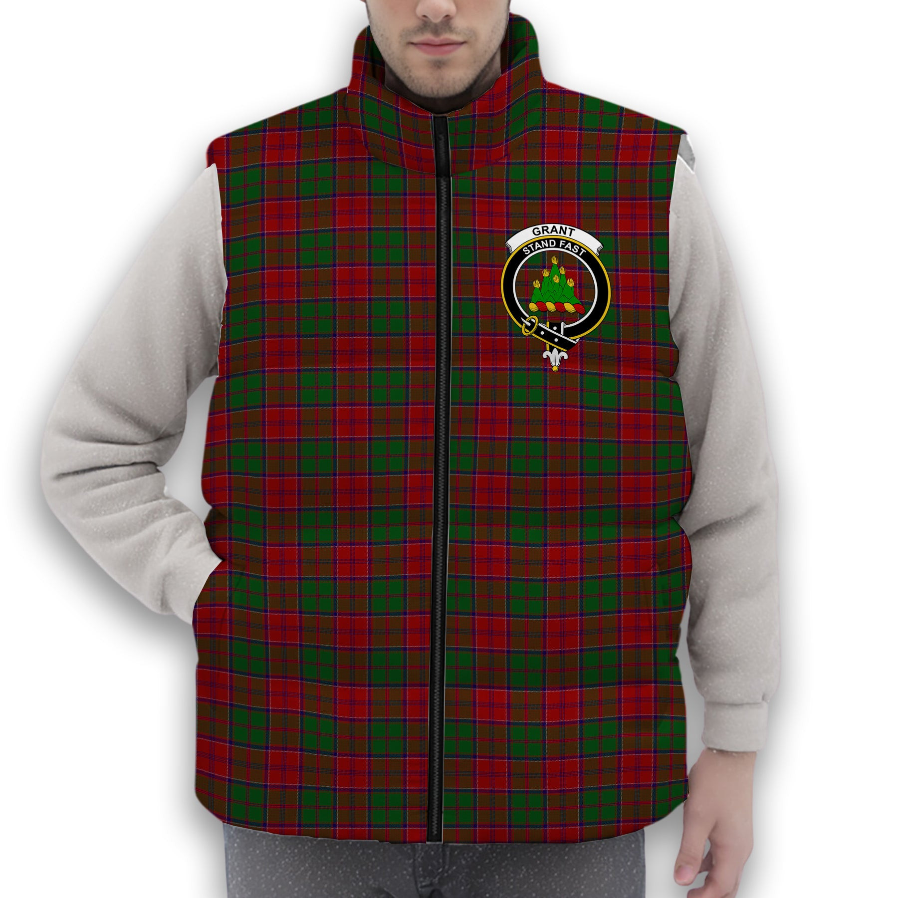 ScotsTee Shop Scottish Grant 1819 1 Crest Tartan Puffer Vest Winter White Duck Down Vest Sleeveless