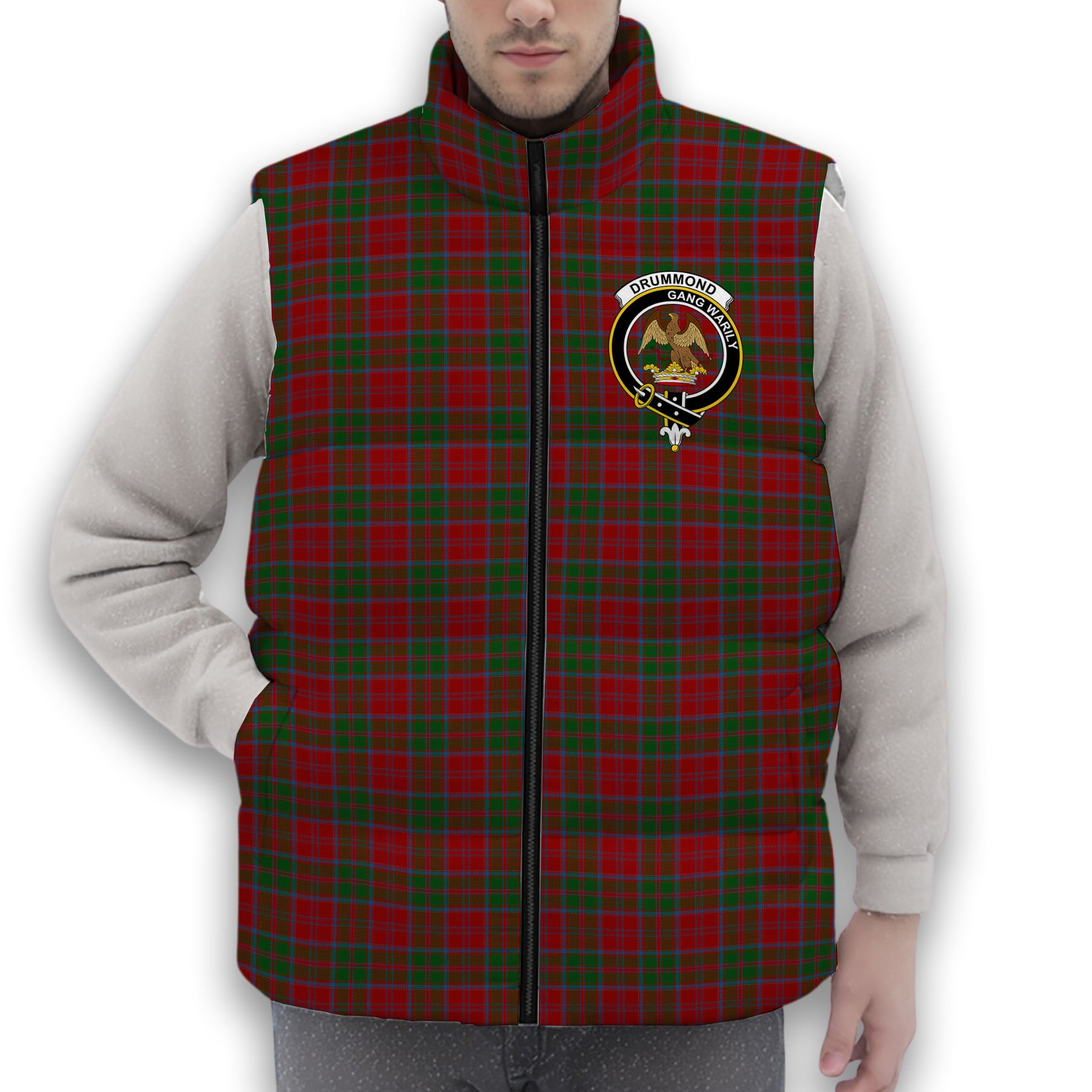 ScotsTee Shop Scottish Drummond Crest Tartan Puffer Vest Winter White Duck Down Vest Sleeveless