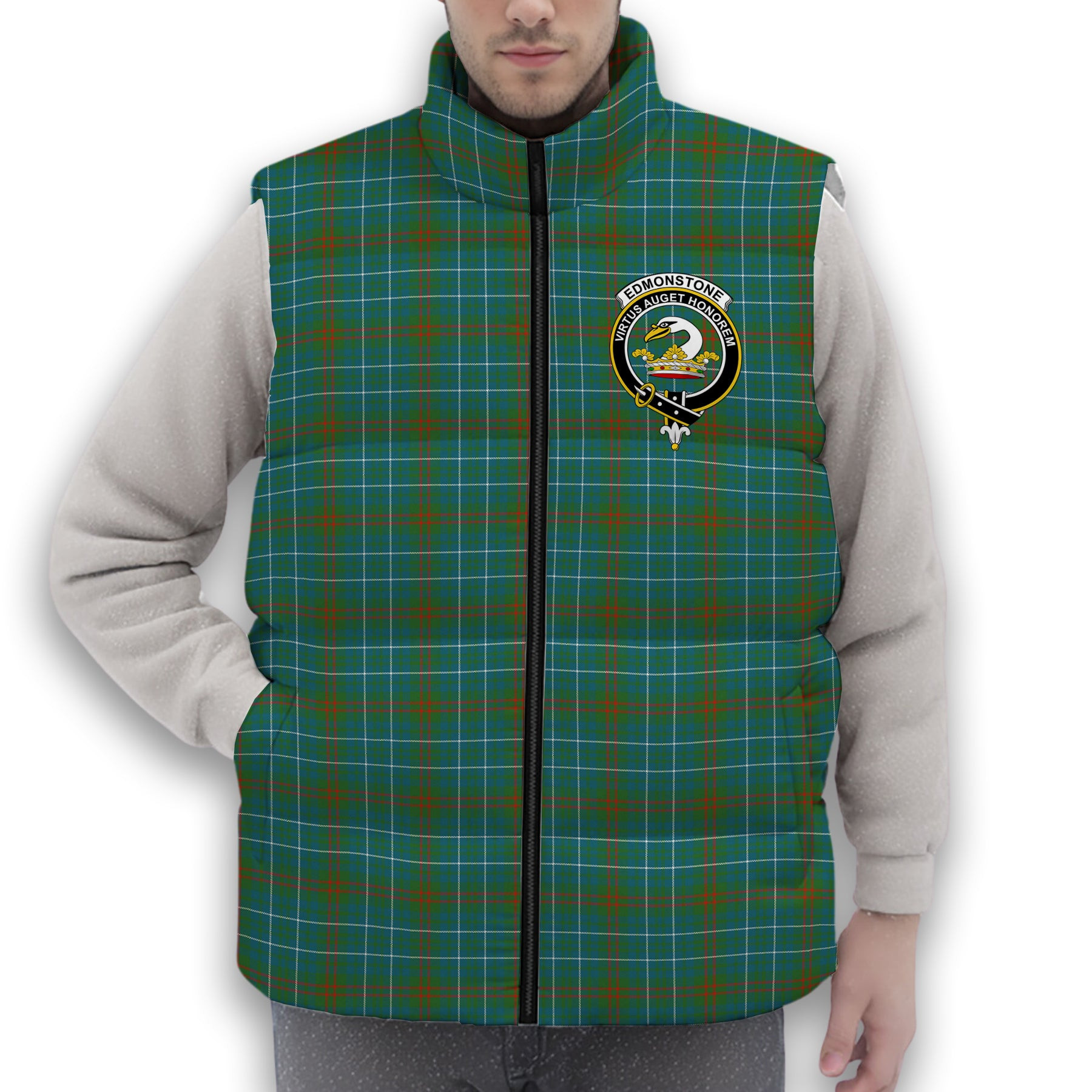 ScotsTee Shop Scottish Edmonstone Ancient Crest Tartan Puffer Vest Winter White Duck Down Vest Sleeveless