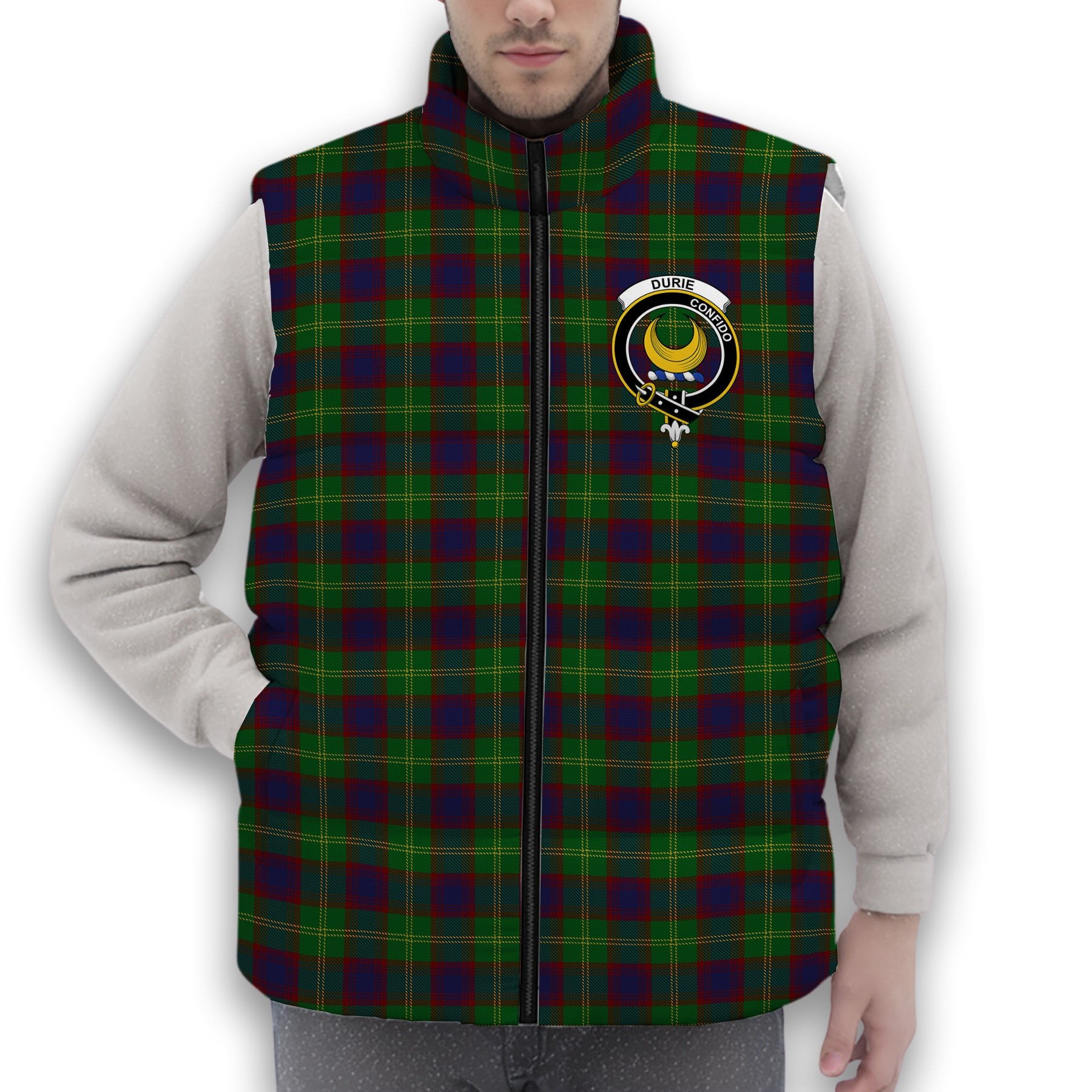 ScotsTee Shop Scottish Durie Crest Tartan Puffer Vest Winter White Duck Down Vest Sleeveless