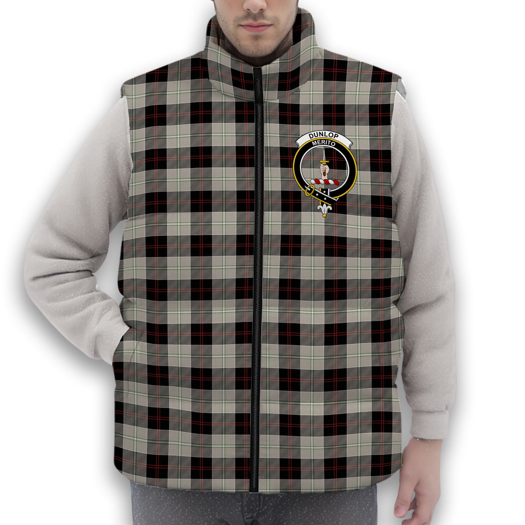 ScotsTee Shop Scottish Dunlop Hunting Modern Crest Tartan Puffer Vest Winter White Duck Down Vest Sleeveless