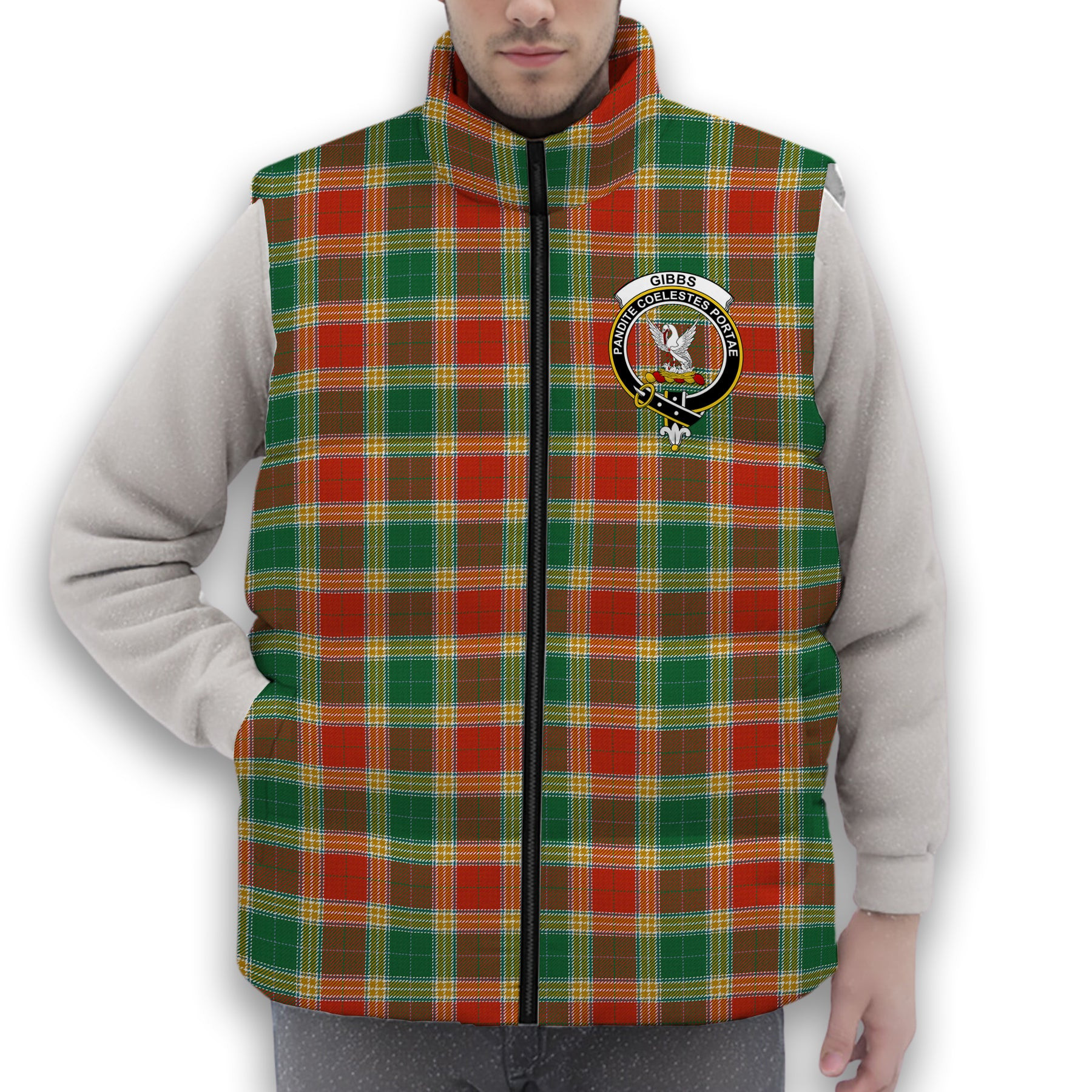 ScotsTee Shop Scottish Gibbs Ancient Crest Tartan Puffer Vest Winter White Duck Down Vest Sleeveless