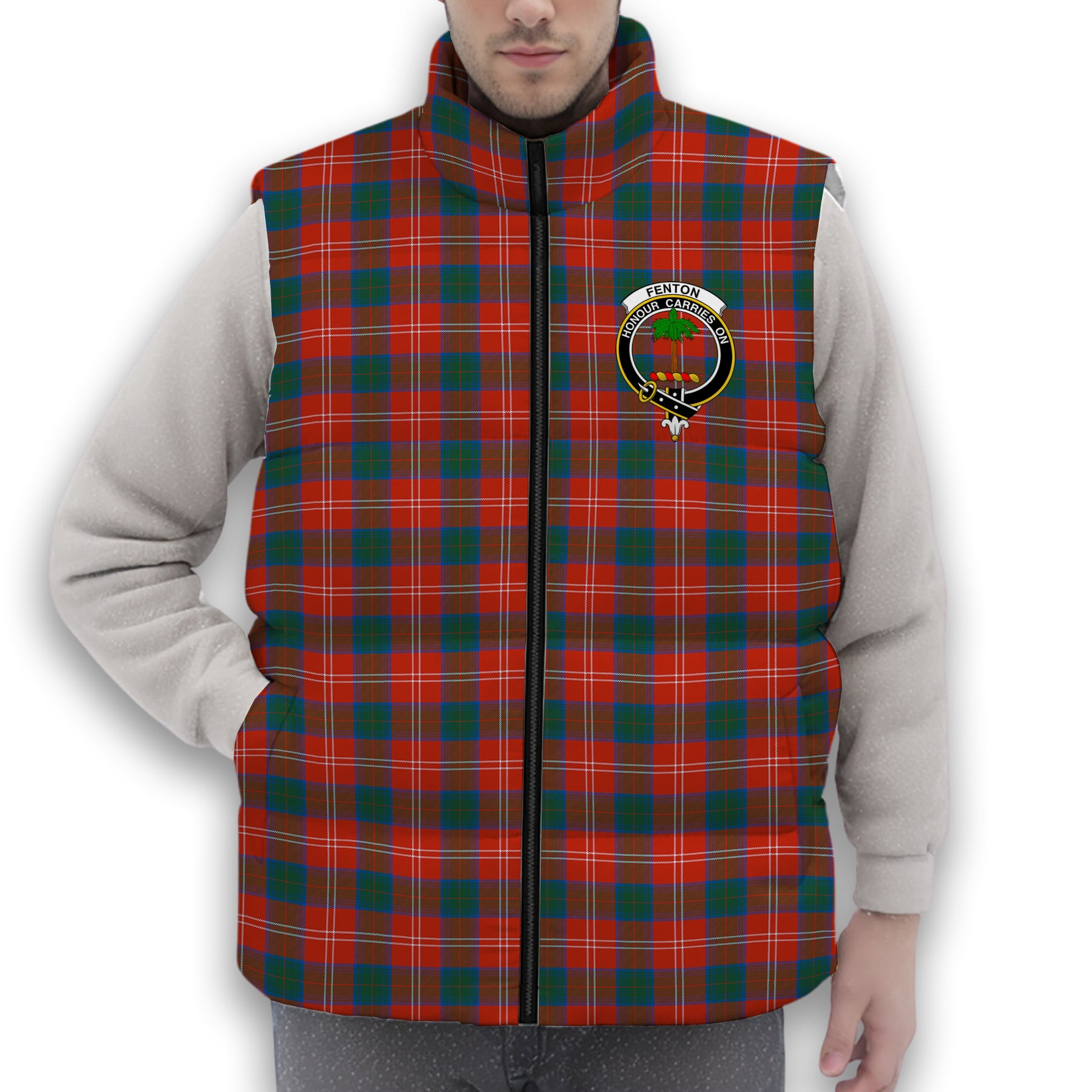 ScotsTee Shop Scottish Fenton Crest Tartan Puffer Vest Winter White Duck Down Vest Sleeveless