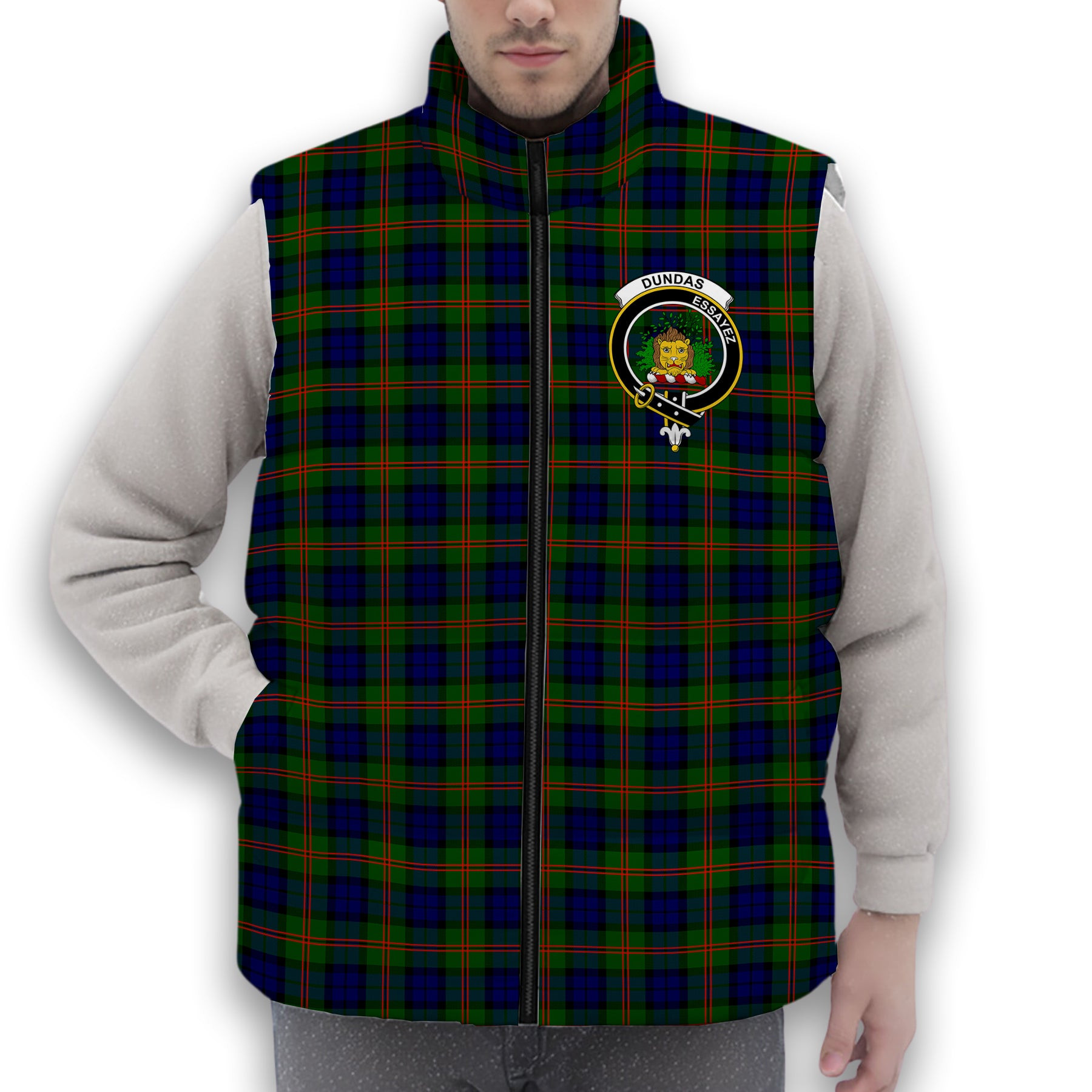 ScotsTee Shop Scottish Dundas Modern 02 Crest Tartan Puffer Vest Winter White Duck Down Vest Sleeveless