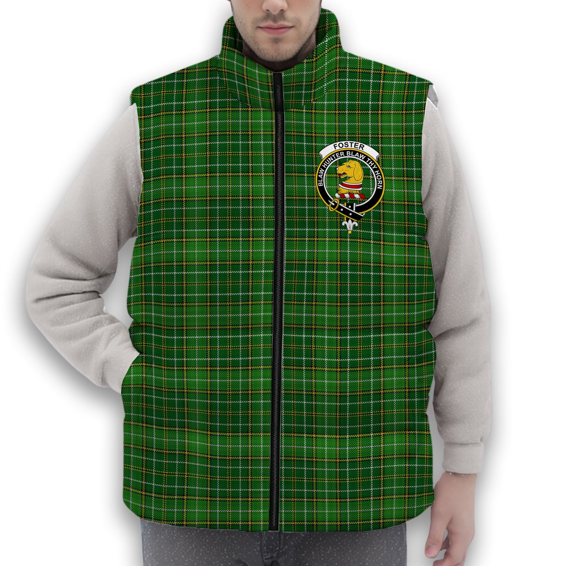 ScotsTee Shop Scottish Foster Hunting Crest Tartan Puffer Vest Winter White Duck Down Vest Sleeveless