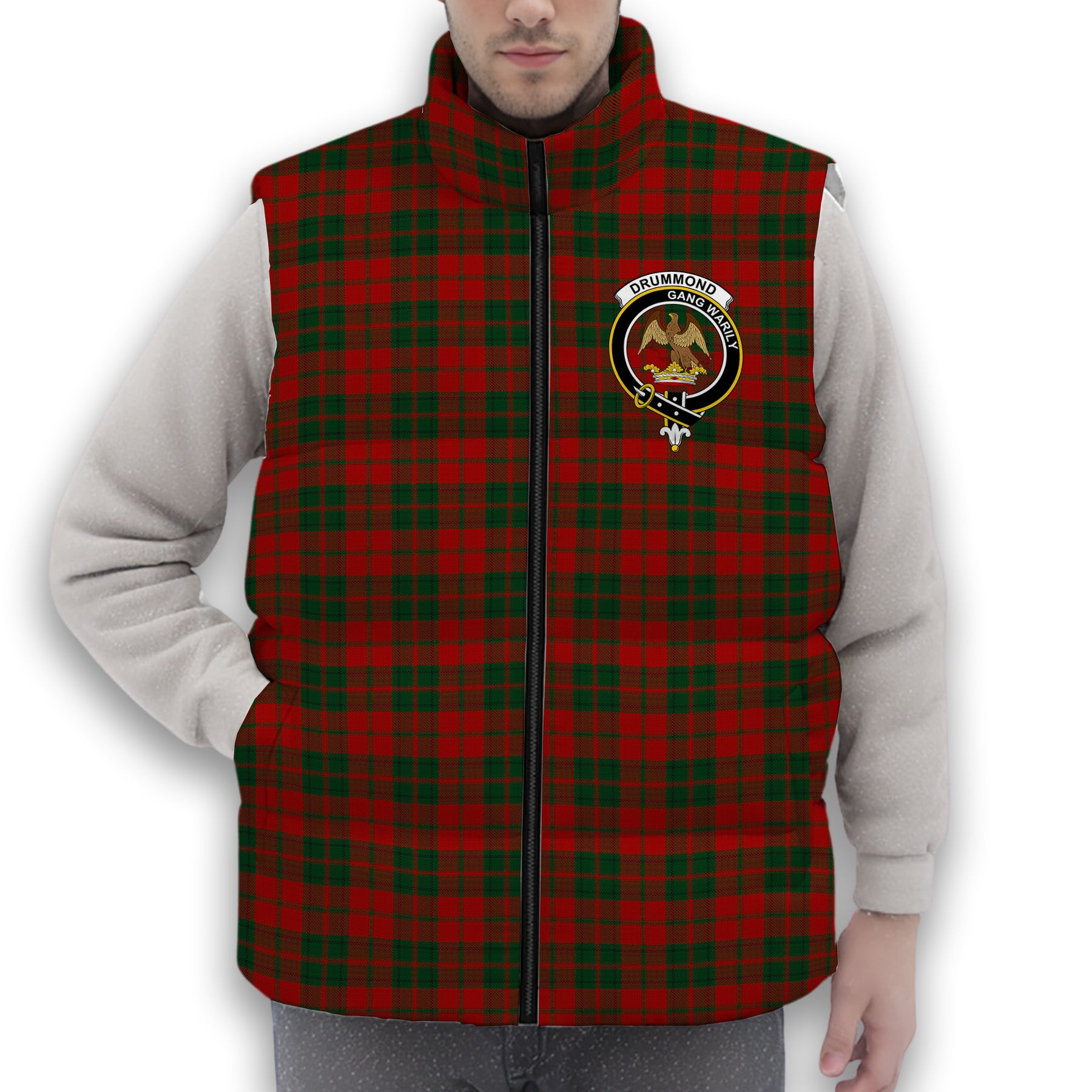 ScotsTee Shop Scottish Drummond 3 Crest Tartan Puffer Vest Winter White Duck Down Vest Sleeveless