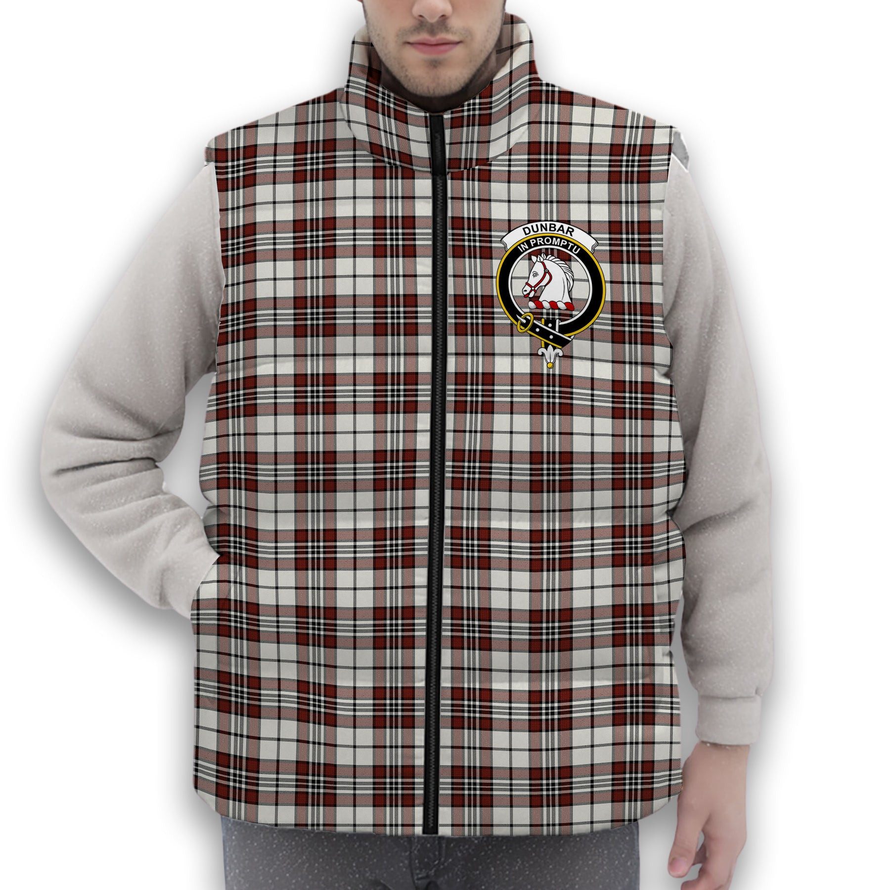 ScotsTee Shop Scottish Dunbar Plaid Ancient Crest Tartan Puffer Vest Winter White Duck Down Vest Sleeveless