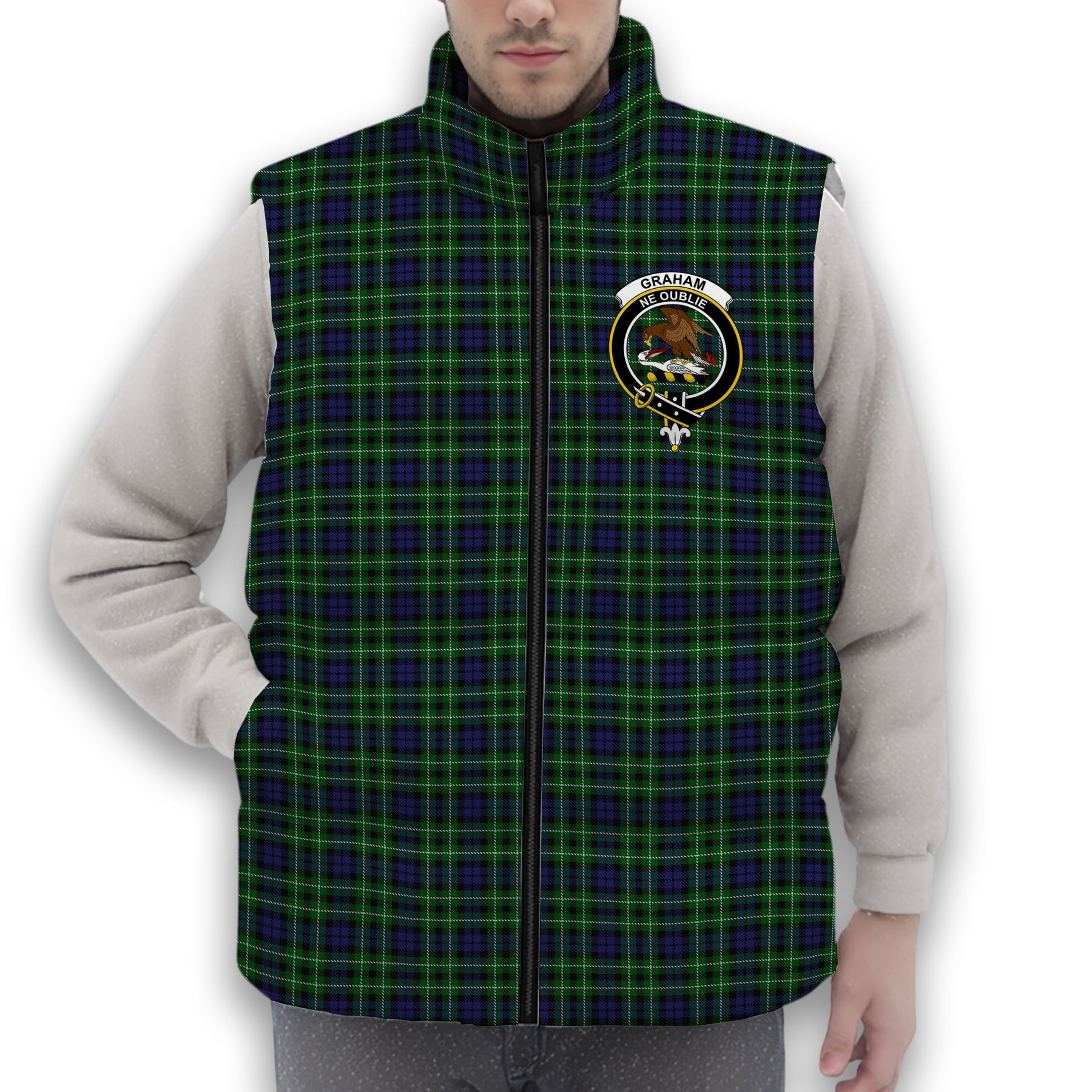 ScotsTee Shop Scottish Graham of Montrose Crest Tartan Puffer Vest Winter White Duck Down Vest Sleeveless