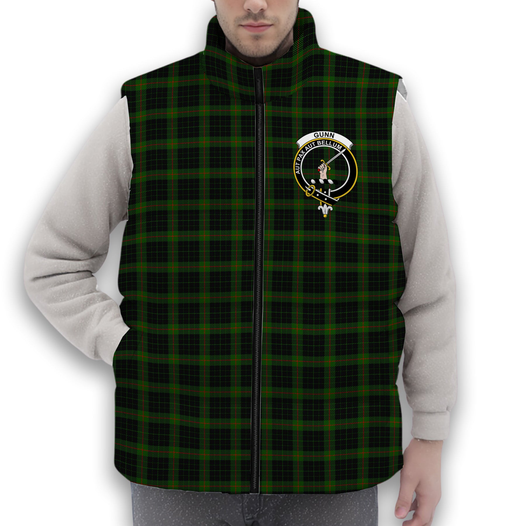 ScotsTee Shop Scottish Gunn Logan Crest Tartan Puffer Vest Winter White Duck Down Vest Sleeveless