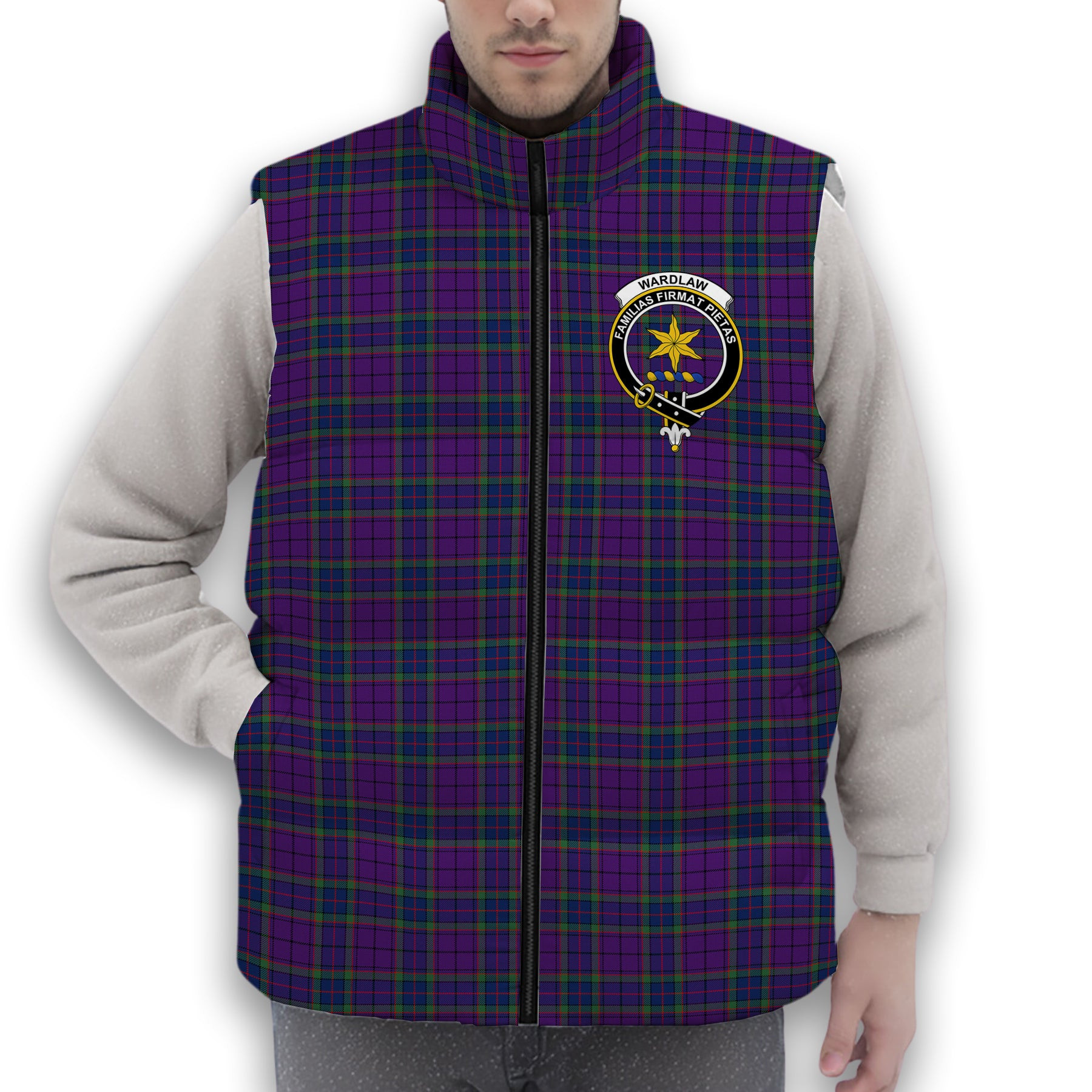 ScotsTee Shop Scottish Wardlaw Modern Crest Tartan Puffer Vest Winter White Duck Down Vest Sleeveless