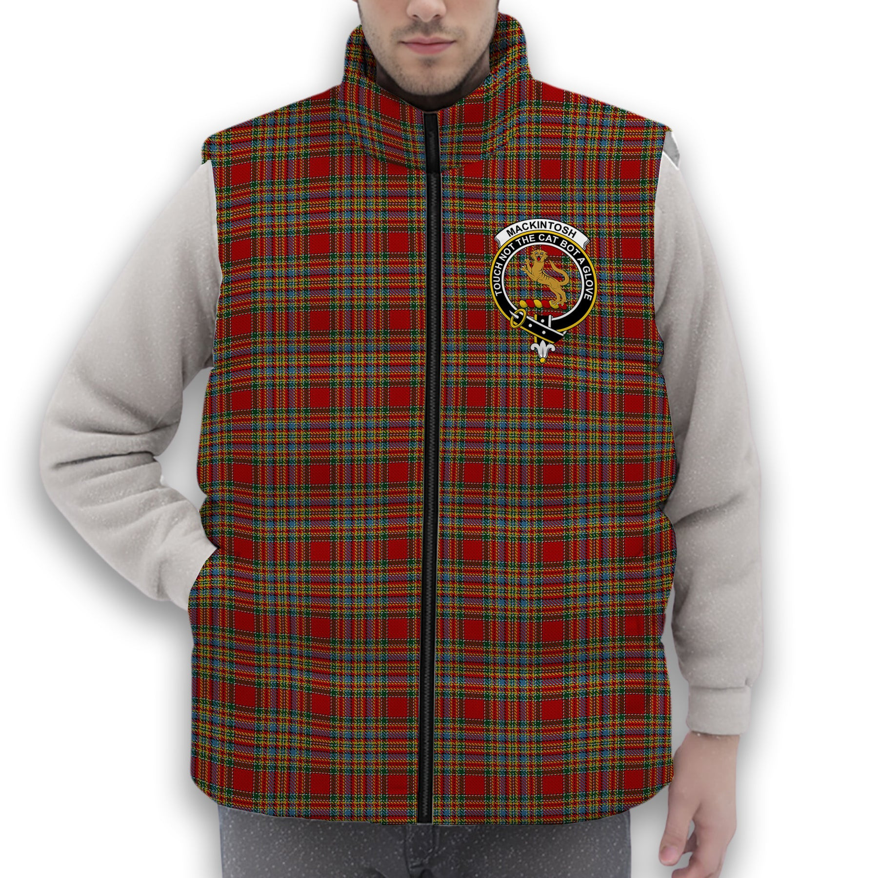 ScotsTee Shop Scottish MacKintosh 8 Crest Tartan Puffer Vest Winter White Duck Down Vest Sleeveless