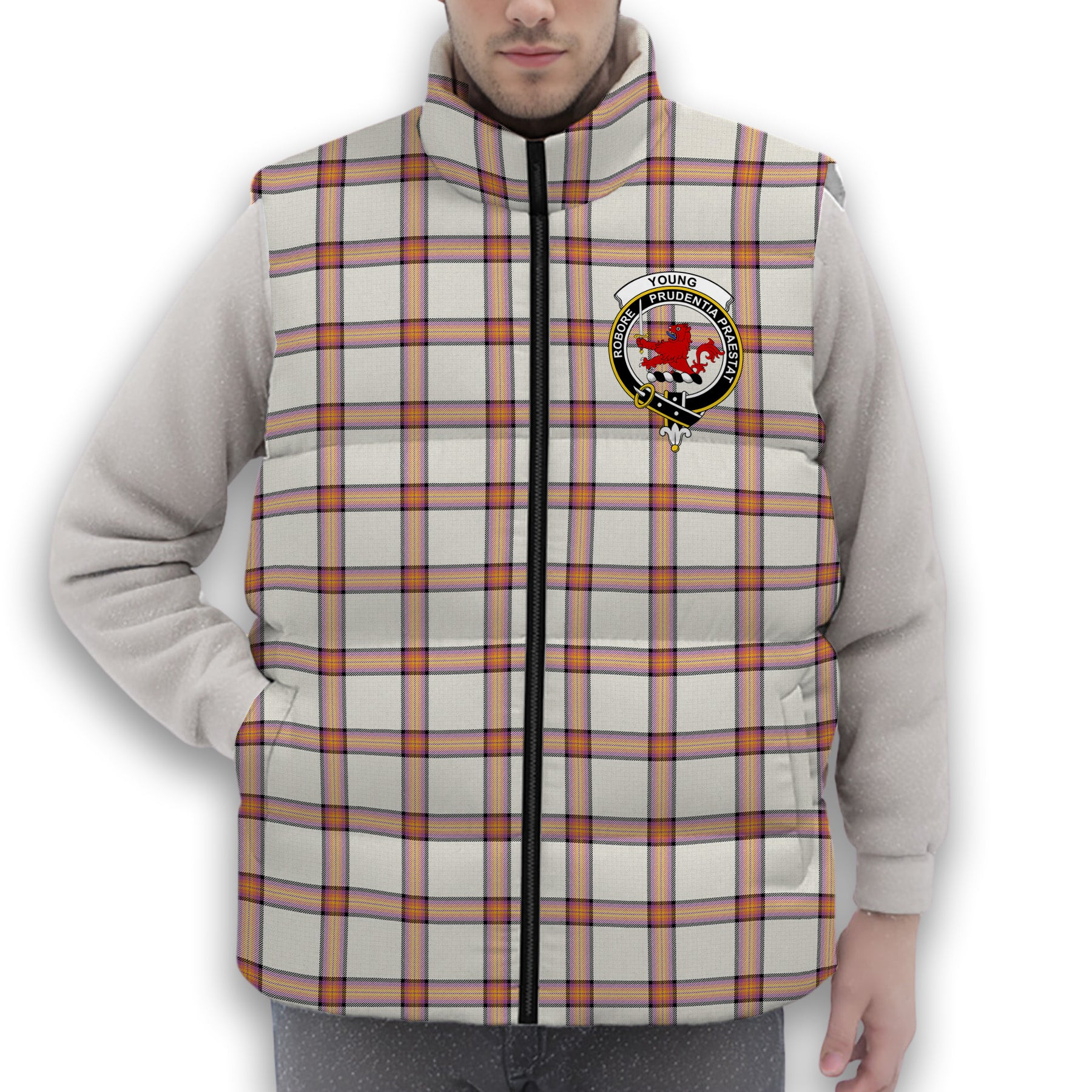 ScotsTee Shop Scottish Young Christina Ancient Crest Tartan Puffer Vest Winter White Duck Down Vest Sleeveless