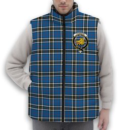 ScotsTee Shop Scottish Thomson Dress Blue Modern Crest Tartan Puffer Vest Winter White Duck Down Vest Sleeveless