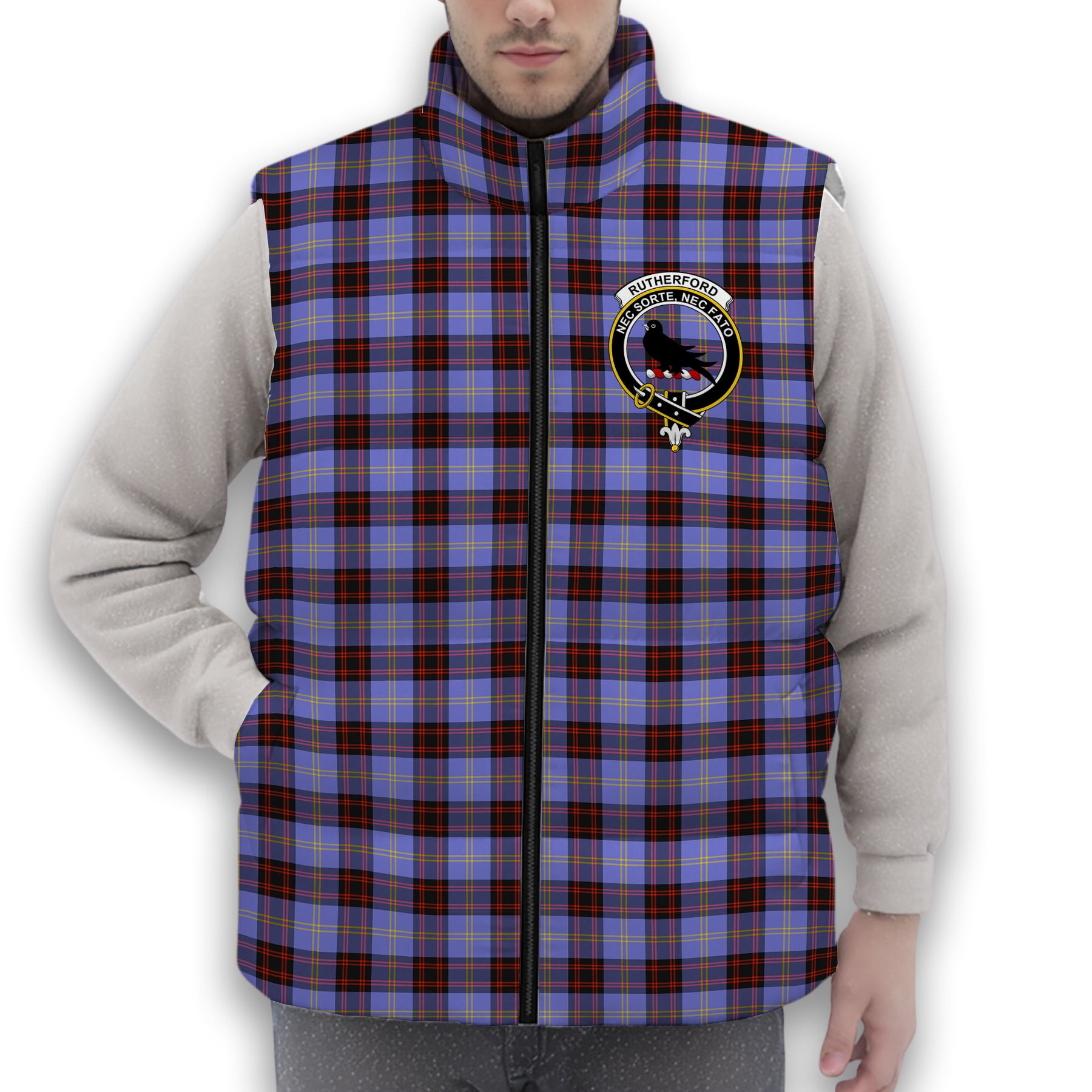 ScotsTee Shop Scottish Rutherford SC Crest Tartan Puffer Vest Winter White Duck Down Vest Sleeveless