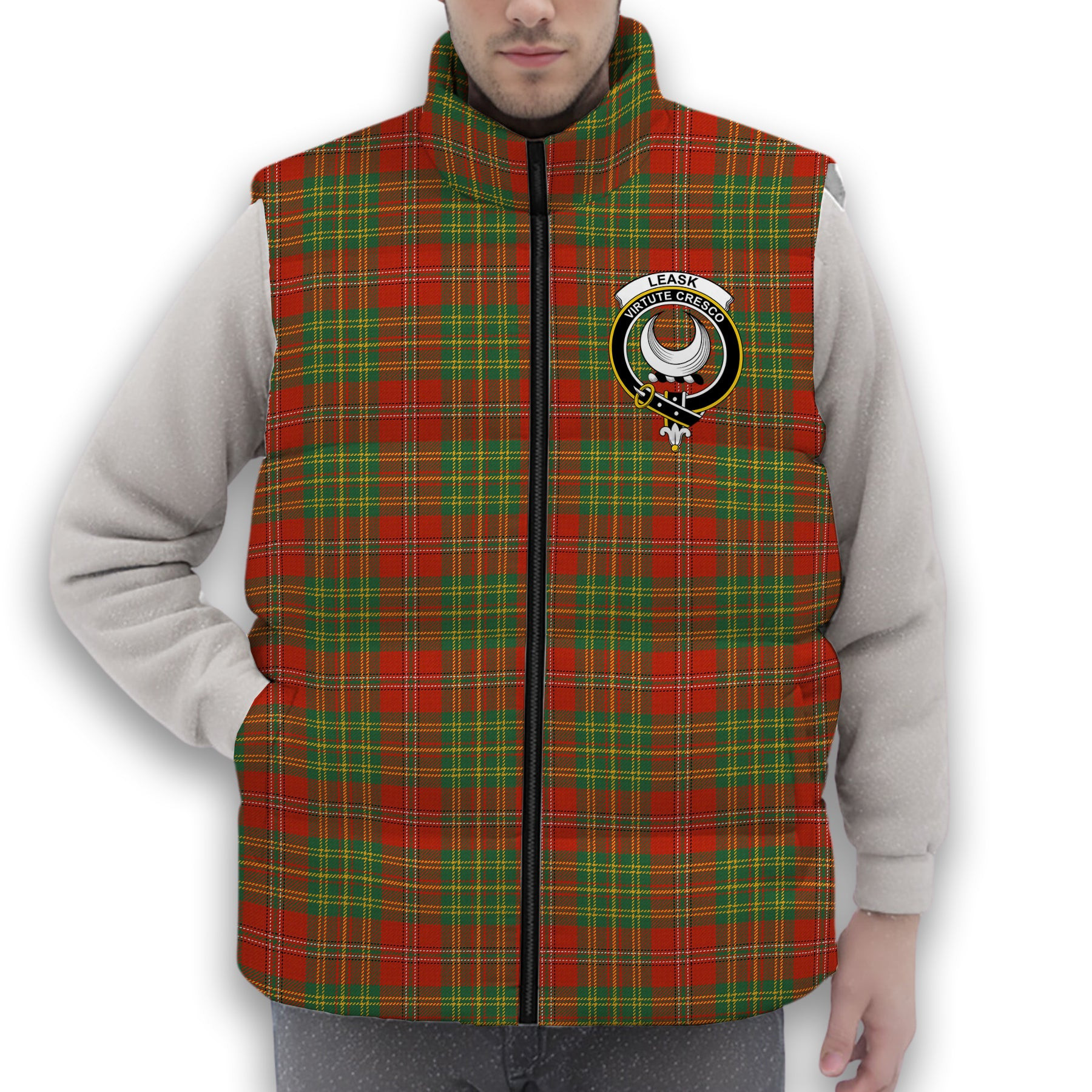 ScotsTee Shop Scottish Leask Ancient Crest Tartan Puffer Vest Winter White Duck Down Vest Sleeveless