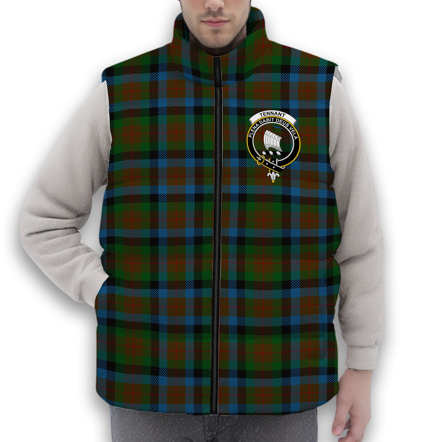 ScotsTee Shop Scottish Tennant 2 Crest Tartan Puffer Vest Winter White Duck Down Vest Sleeveless