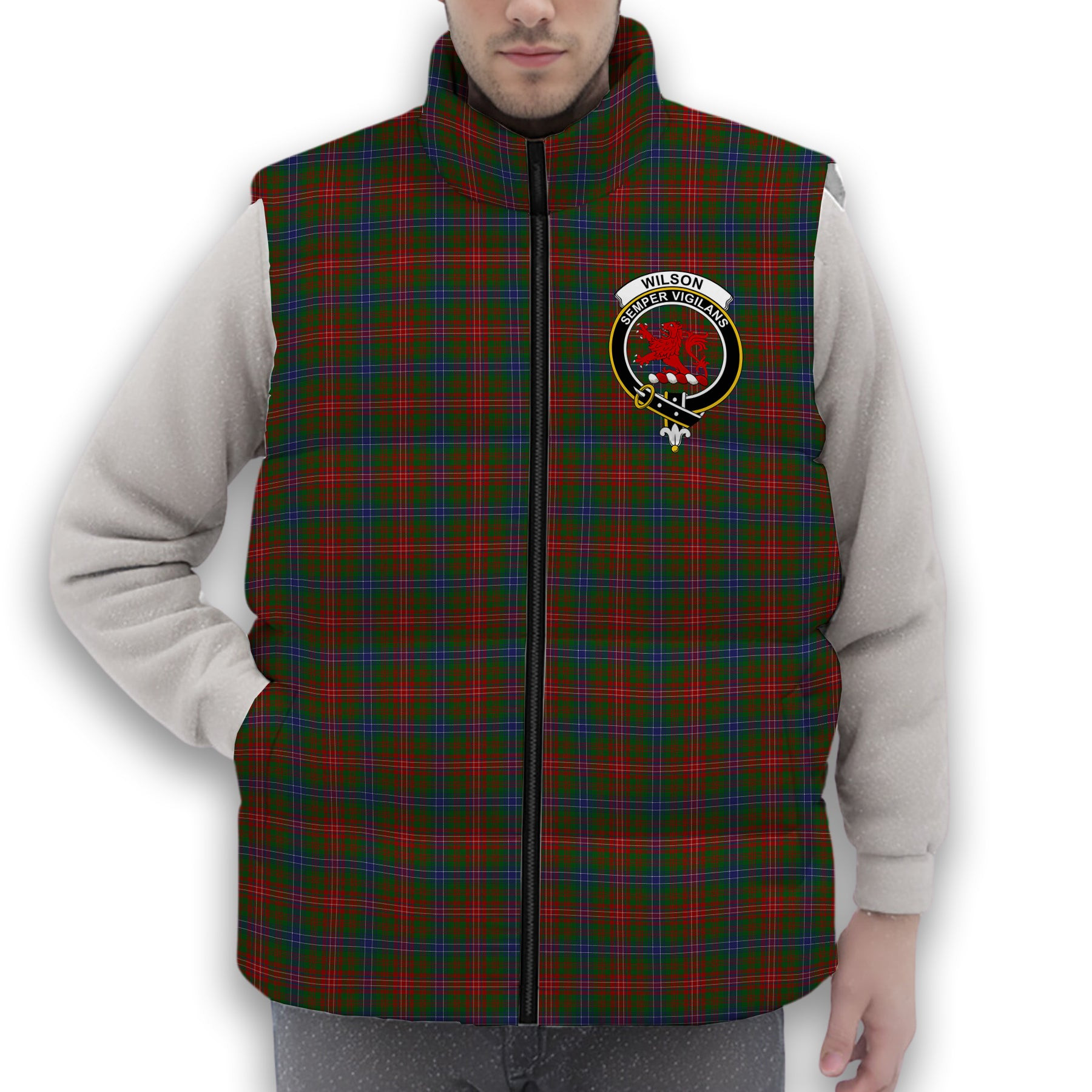 ScotsTee Shop Scottish Wilson Janet Crest Tartan Puffer Vest Winter White Duck Down Vest Sleeveless