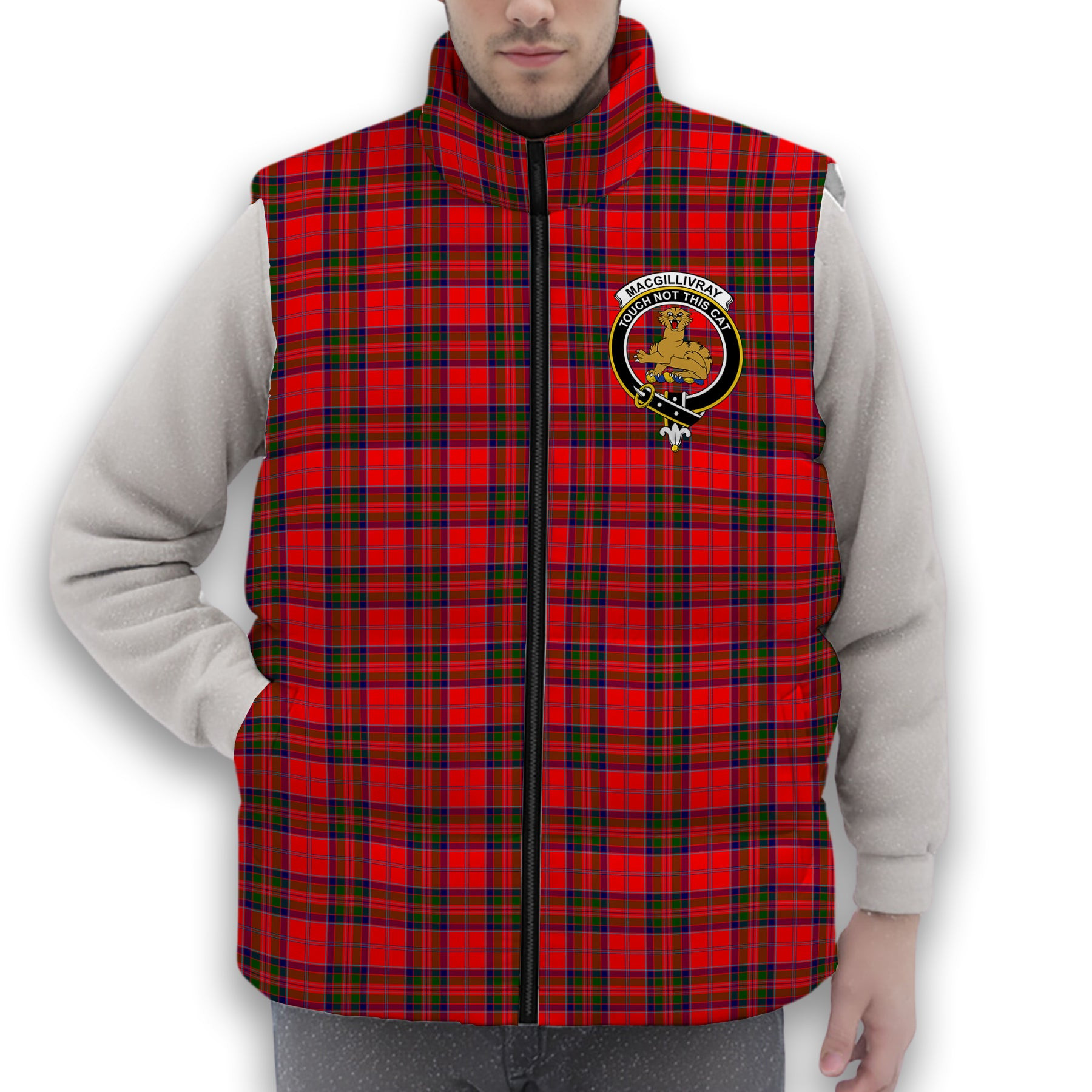 ScotsTee Shop Scottish MacGillivray Modern Crest Tartan Puffer Vest Winter White Duck Down Vest Sleeveless