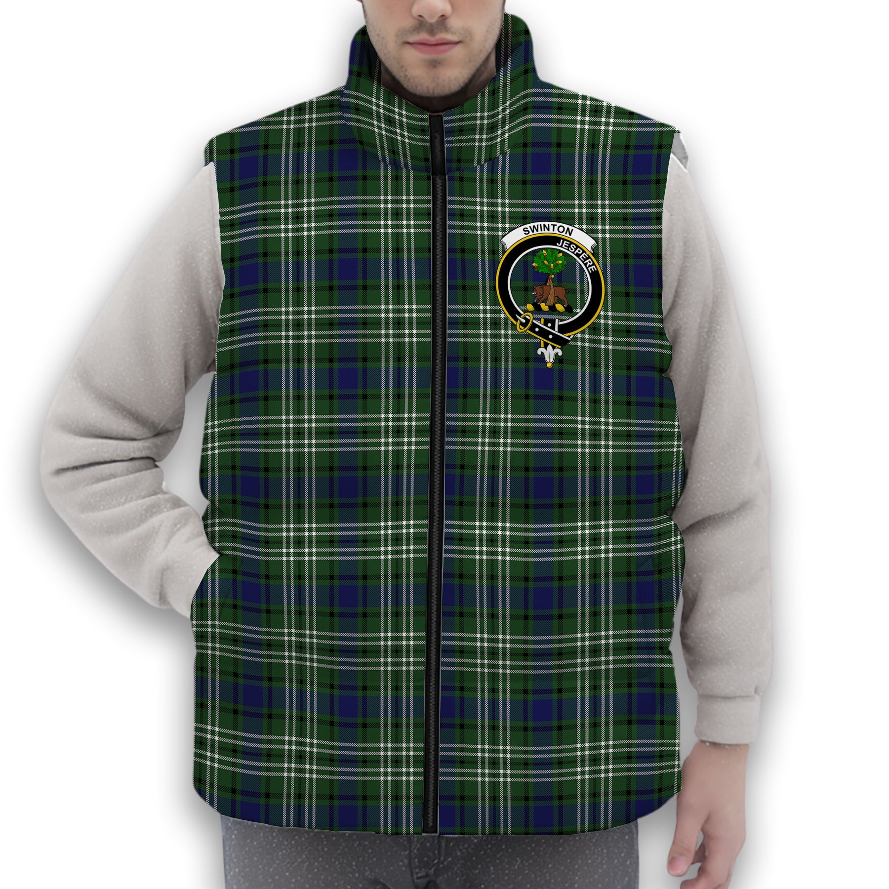 ScotsTee Shop Scottish Swinton Crest Tartan Puffer Vest Winter White Duck Down Vest Sleeveless