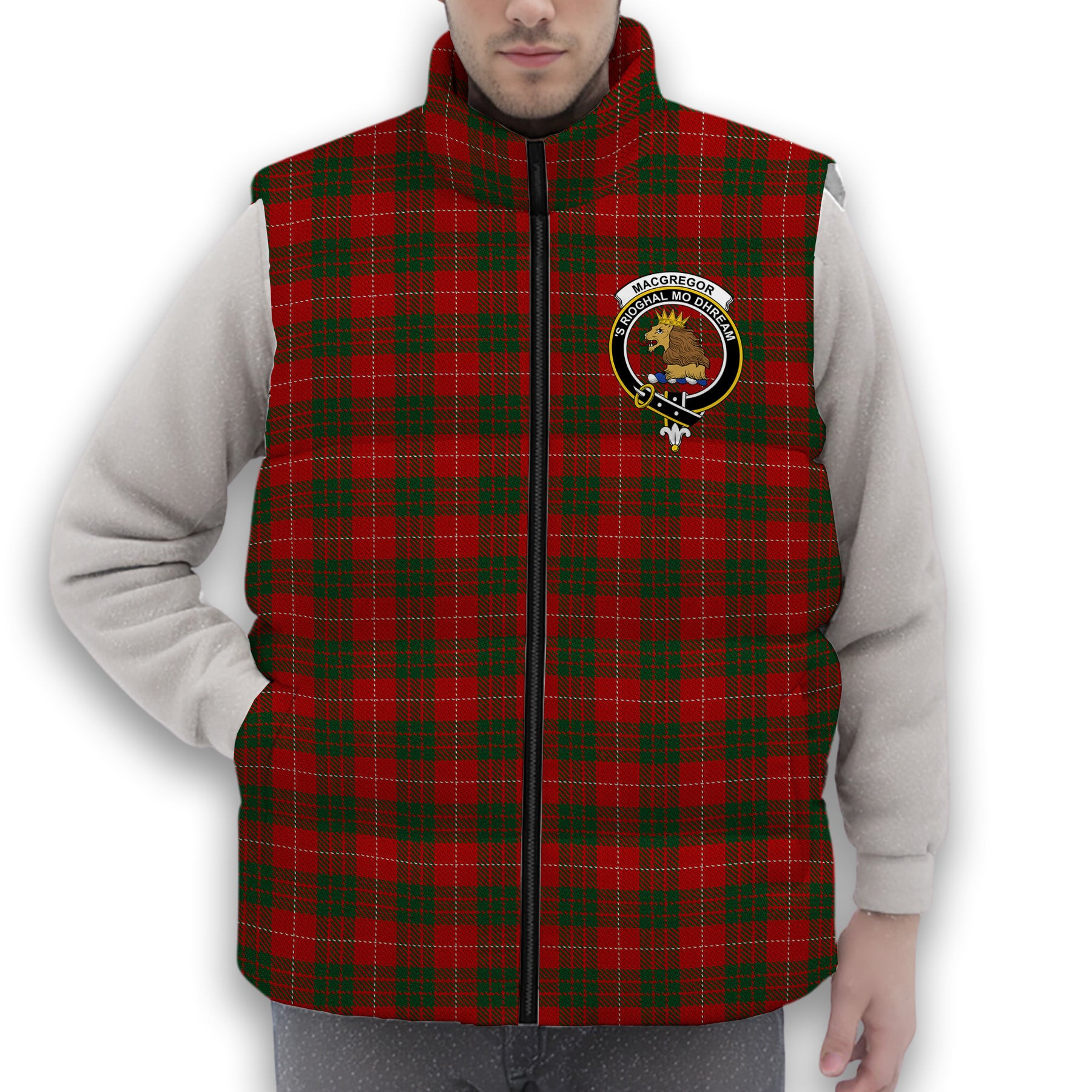 ScotsTee Shop Scottish MacGregor of Balquhidder Crest Tartan Puffer Vest Winter White Duck Down Vest Sleeveless