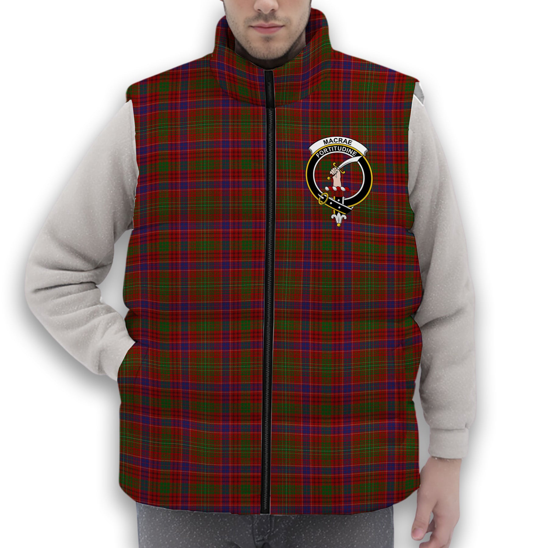 ScotsTee Shop Scottish MacRae The Prince_s Own Crest Tartan Puffer Vest Winter White Duck Down Vest Sleeveless