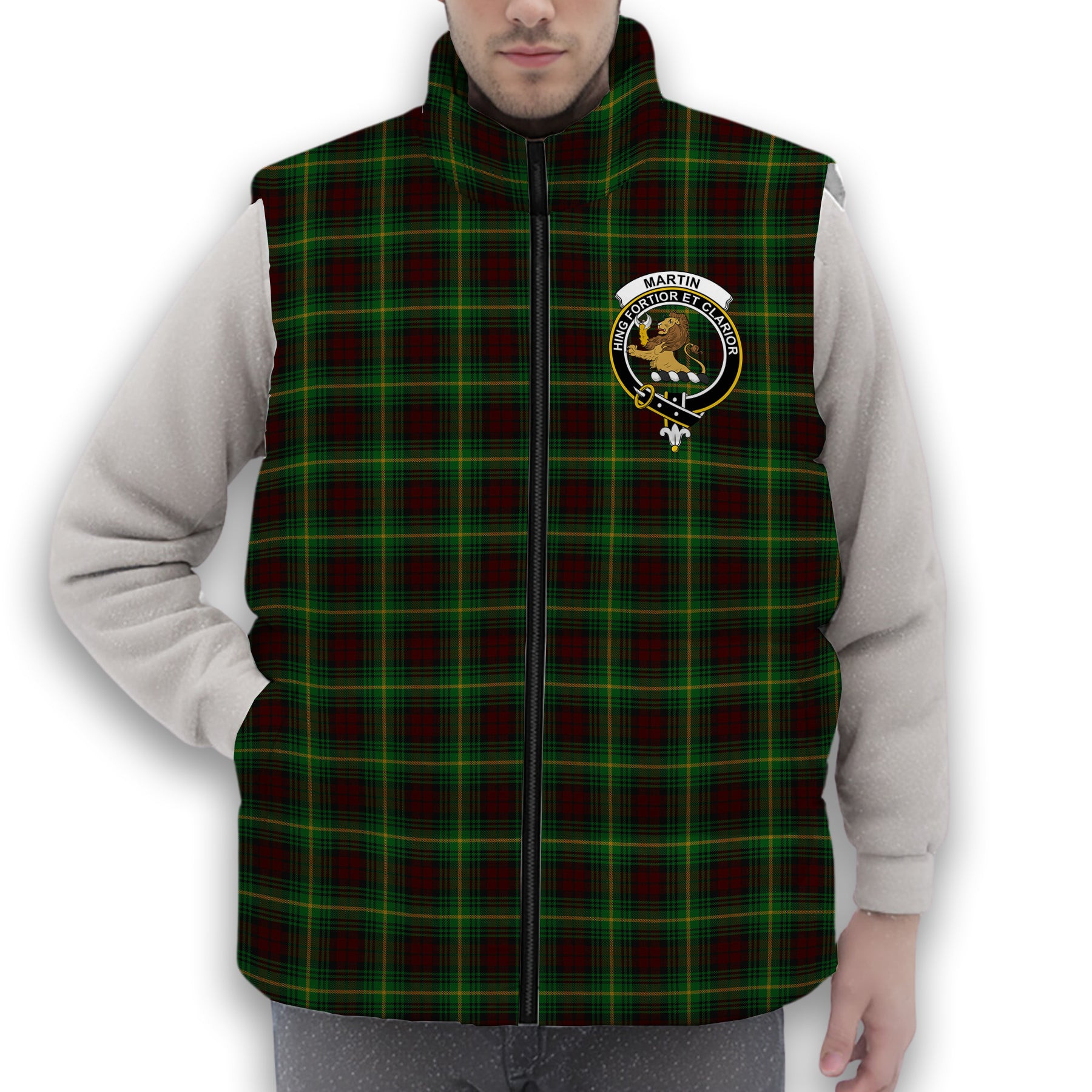 ScotsTee Shop Scottish Martin Crest Tartan Puffer Vest Winter White Duck Down Vest Sleeveless