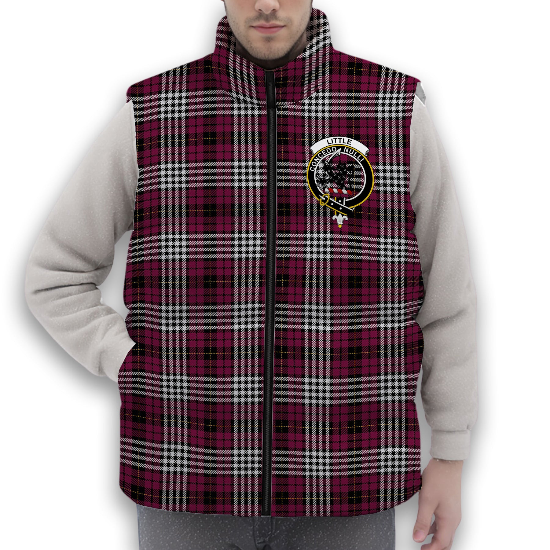 ScotsTee Shop Scottish Little of Morton Rigg Modern Crest Tartan Puffer Vest Winter White Duck Down Vest Sleeveless