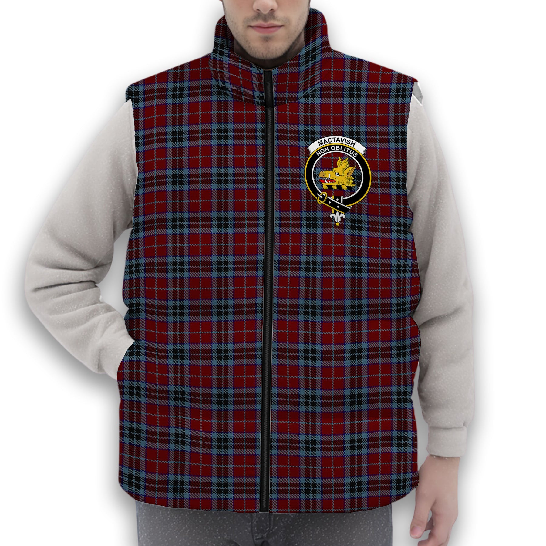 ScotsTee Shop Scottish MacTavish 2 Crest Tartan Puffer Vest Winter White Duck Down Vest Sleeveless