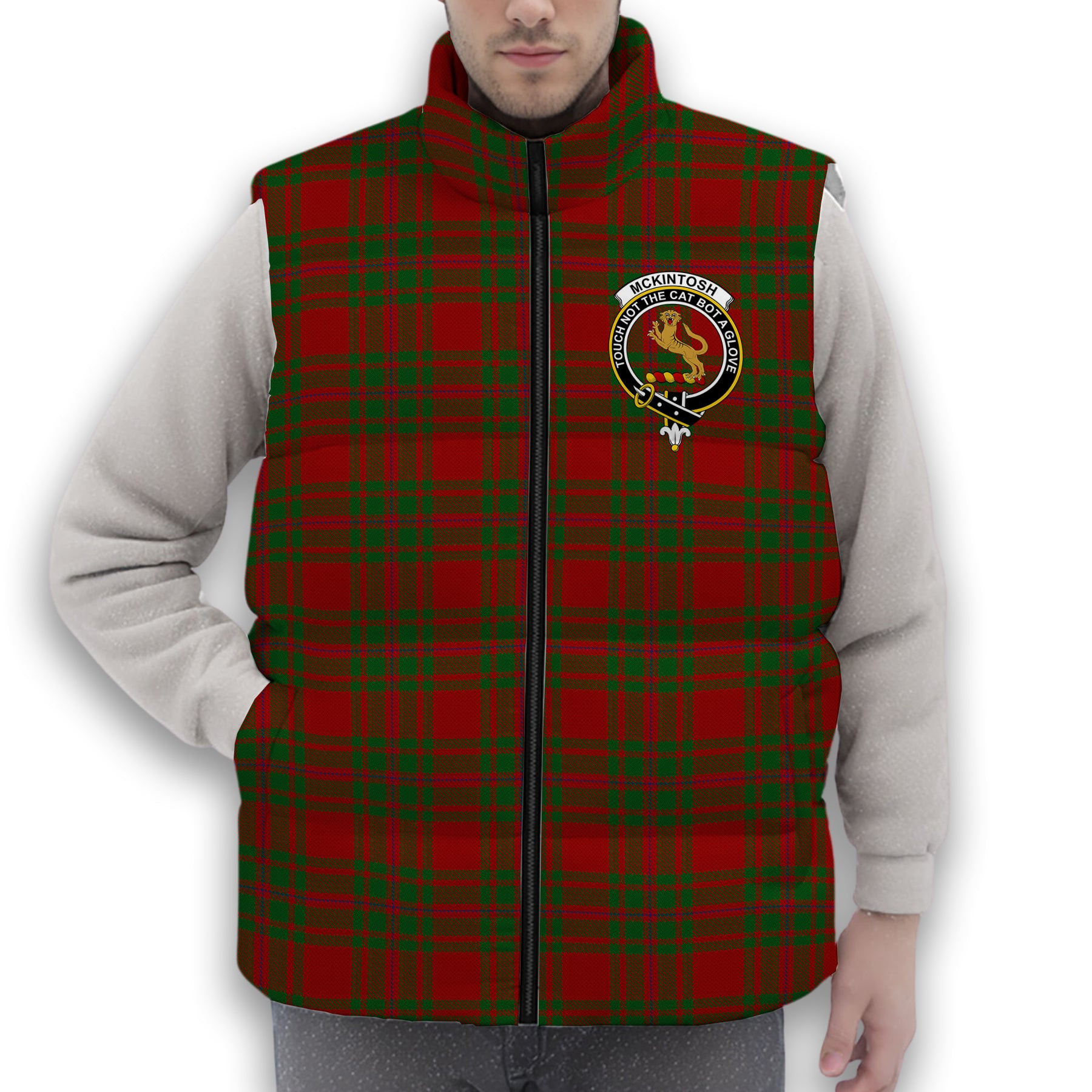 ScotsTee Shop Scottish McKintosh Red Crest Tartan Puffer Vest Winter White Duck Down Vest Sleeveless