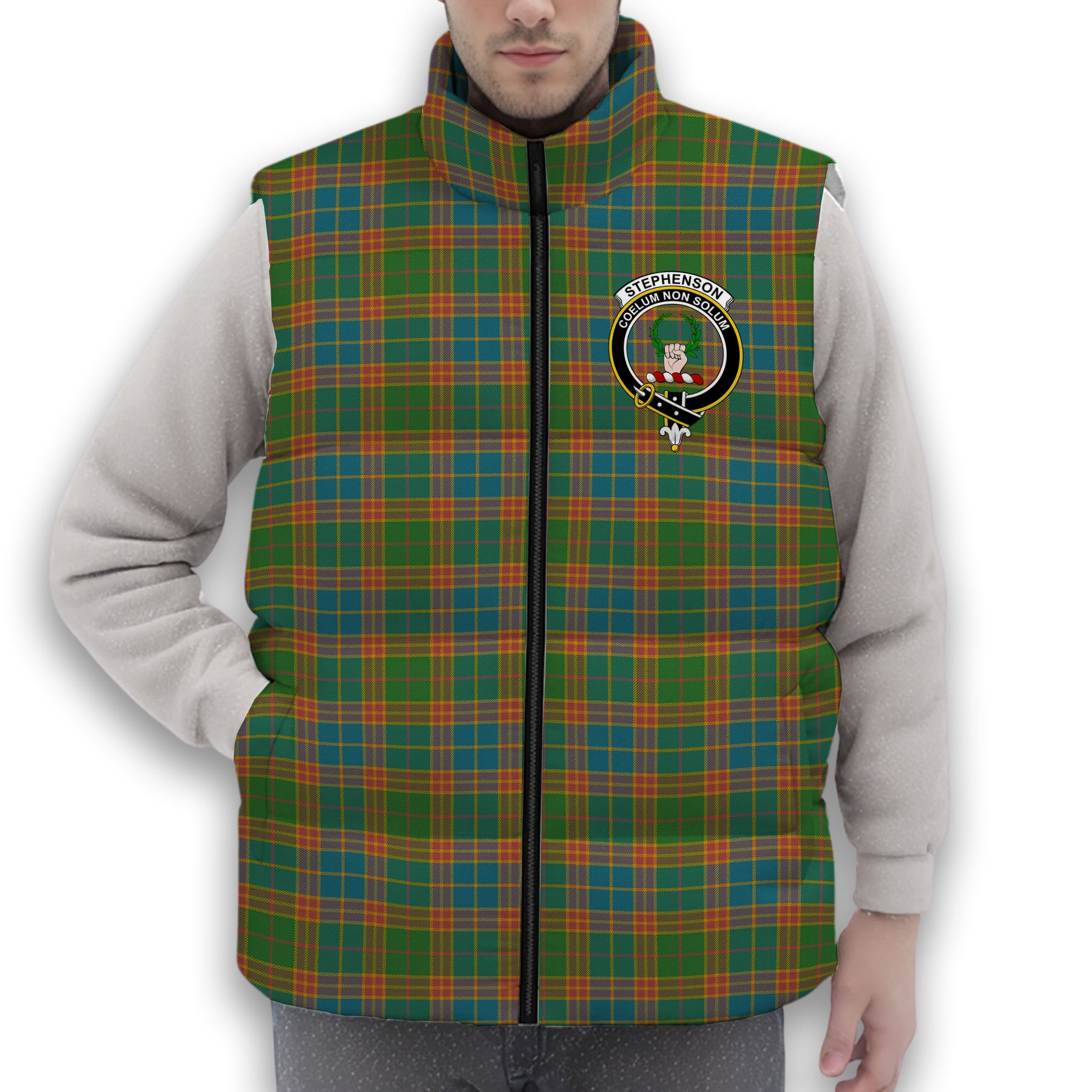 ScotsTee Shop Scottish Stephenson Old Ancient Crest Tartan Puffer Vest Winter White Duck Down Vest Sleeveless