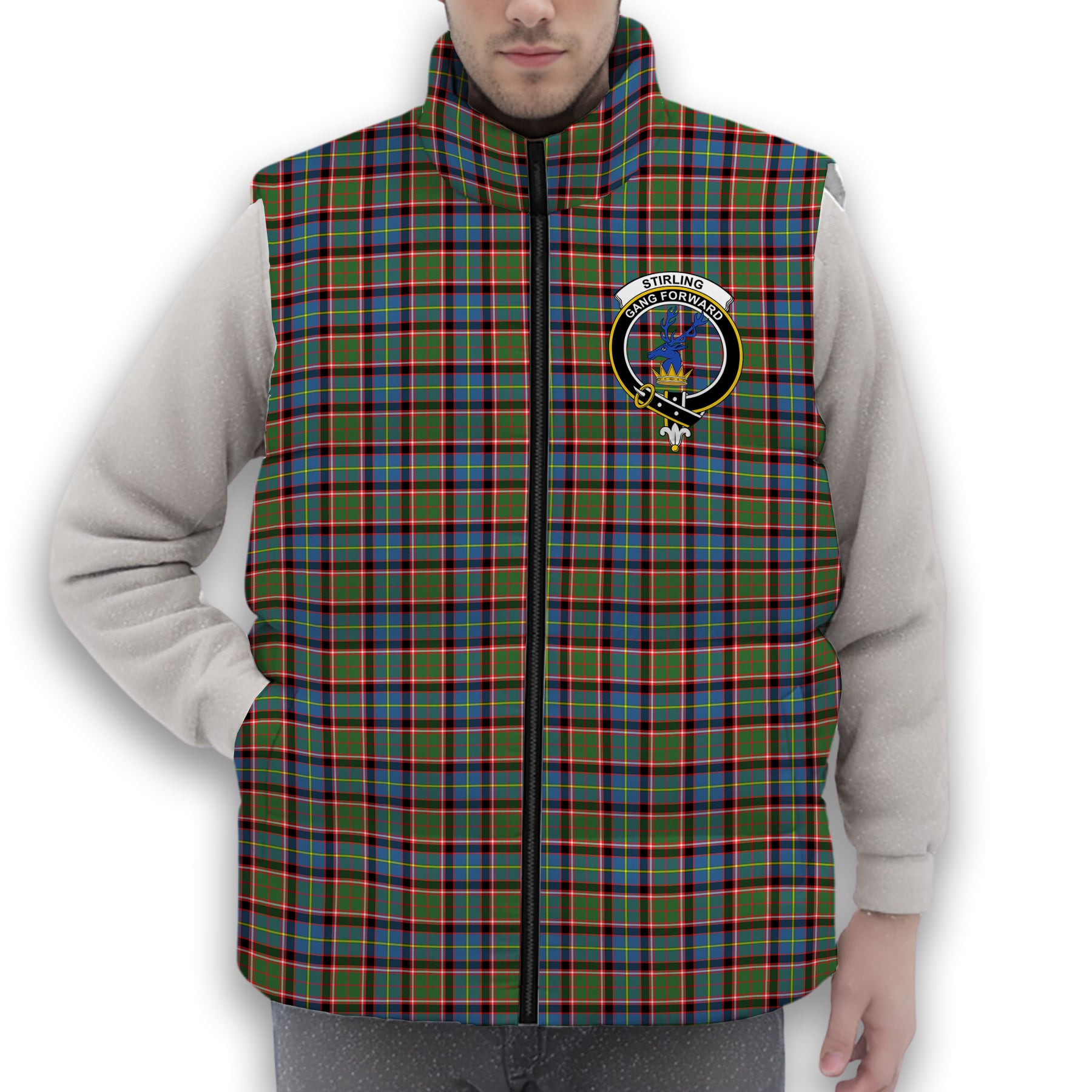 ScotsTee Shop Scottish Stirling SC Crest Tartan Puffer Vest Winter White Duck Down Vest Sleeveless