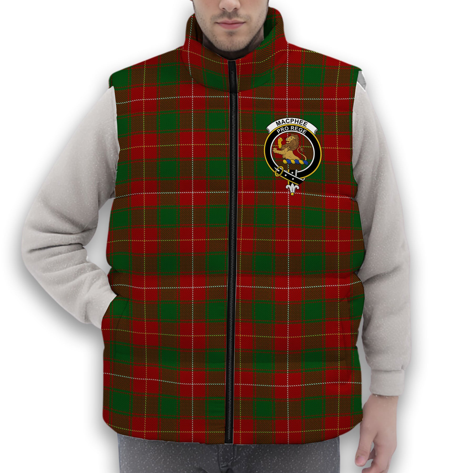 ScotsTee Shop Scottish MacPhee Crest Tartan Puffer Vest Winter White Duck Down Vest Sleeveless