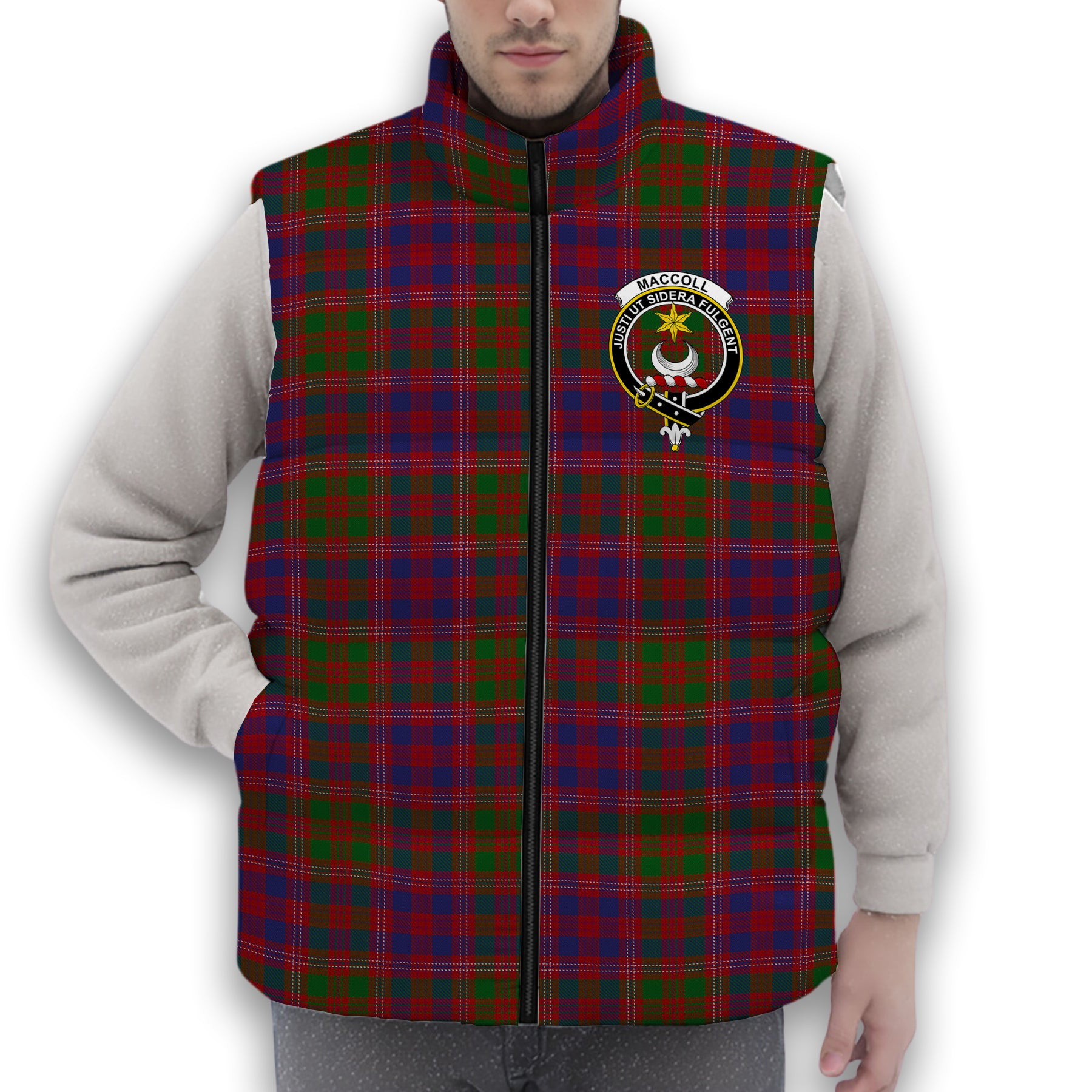 ScotsTee Shop Scottish MacColl Hunting Crest Tartan Puffer Vest Winter White Duck Down Vest Sleeveless