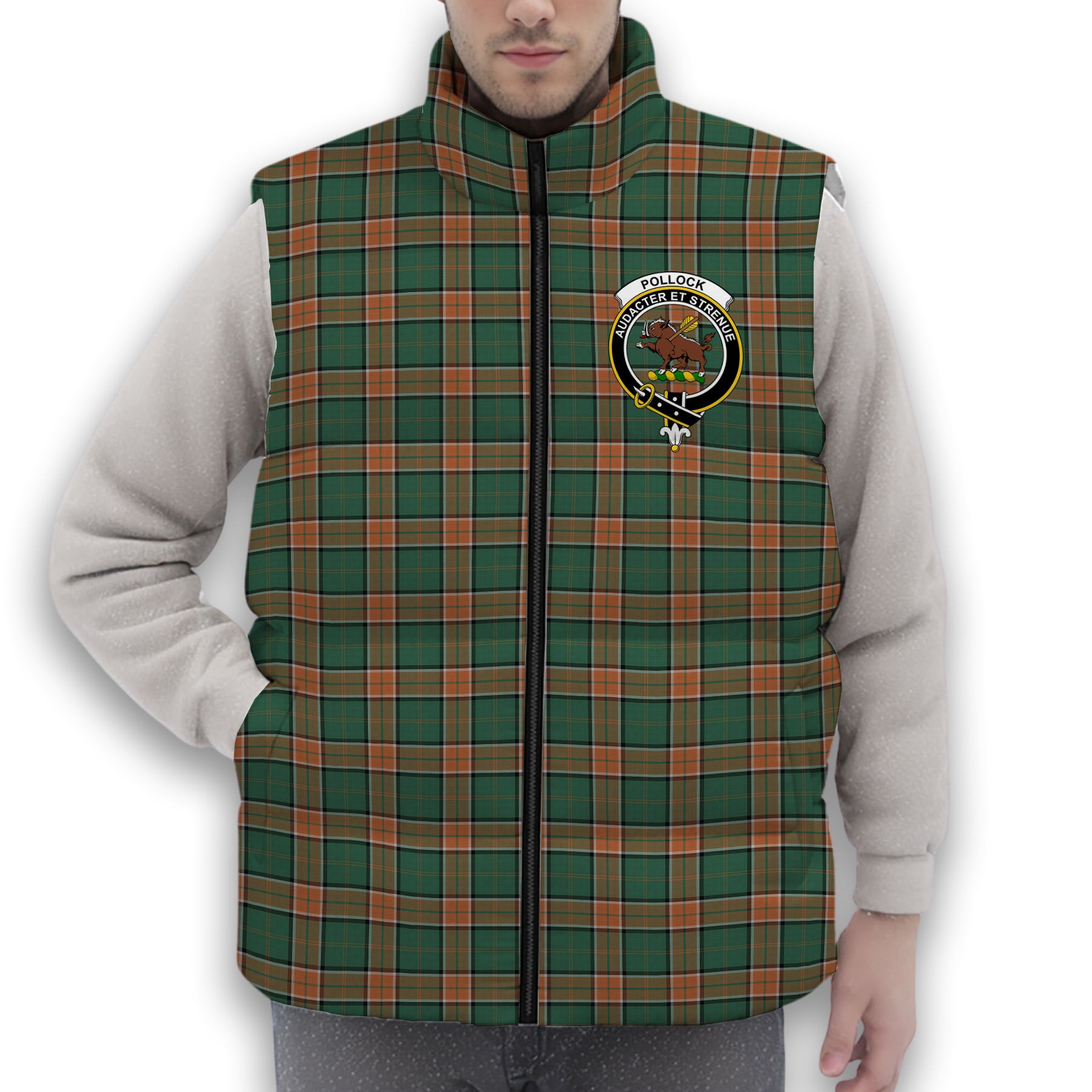 ScotsTee Shop Scottish Pollock Crest Tartan Puffer Vest Winter White Duck Down Vest Sleeveless