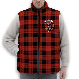 ScotsTee Shop Scottish MacLeod Black and Red Ancient Crest Tartan Puffer Vest Winter White Duck Down Vest Sleeveless