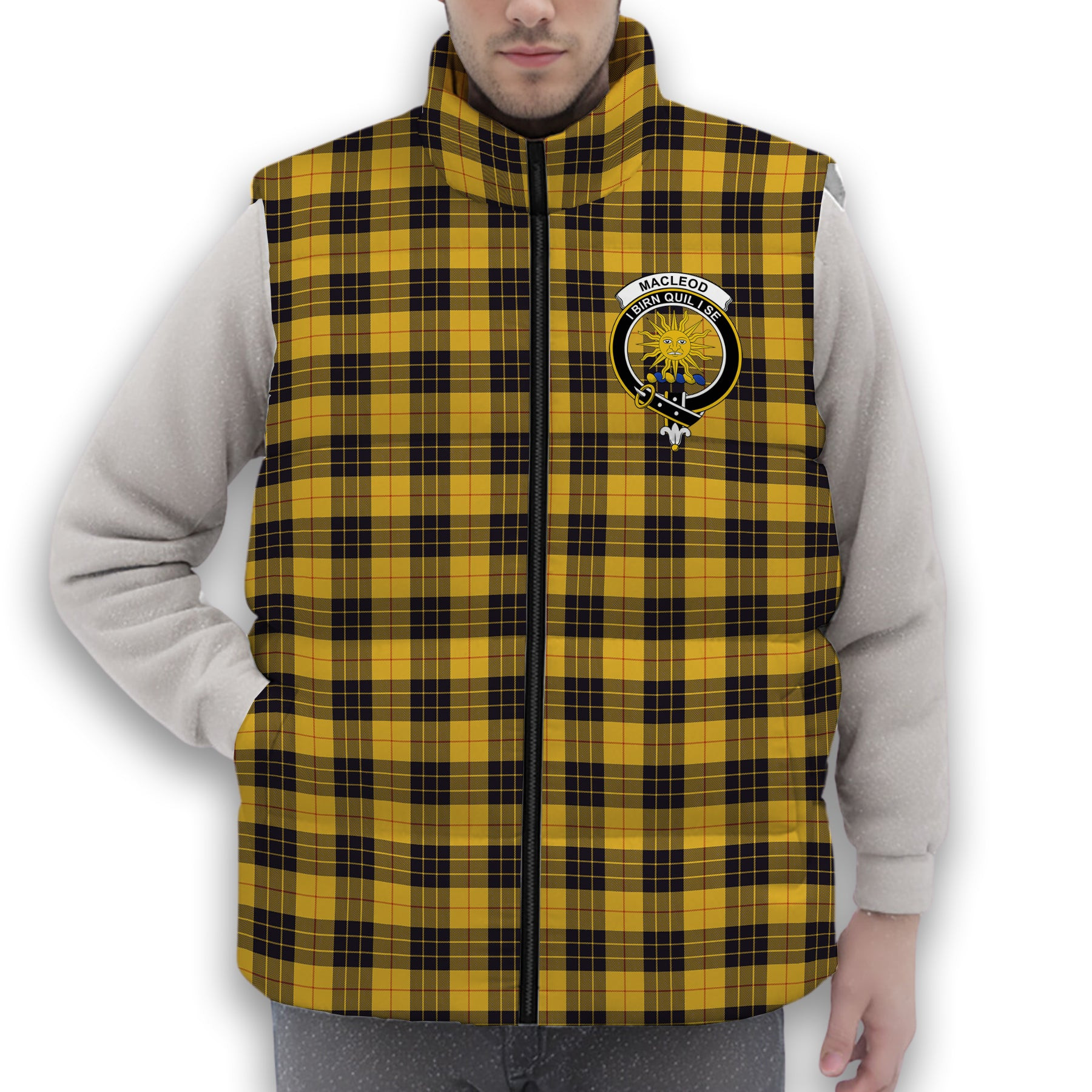 ScotsTee Shop Scottish MacLeod of Lewis Ancient SC Crest Tartan Puffer Vest Winter White Duck Down Vest Sleeveless