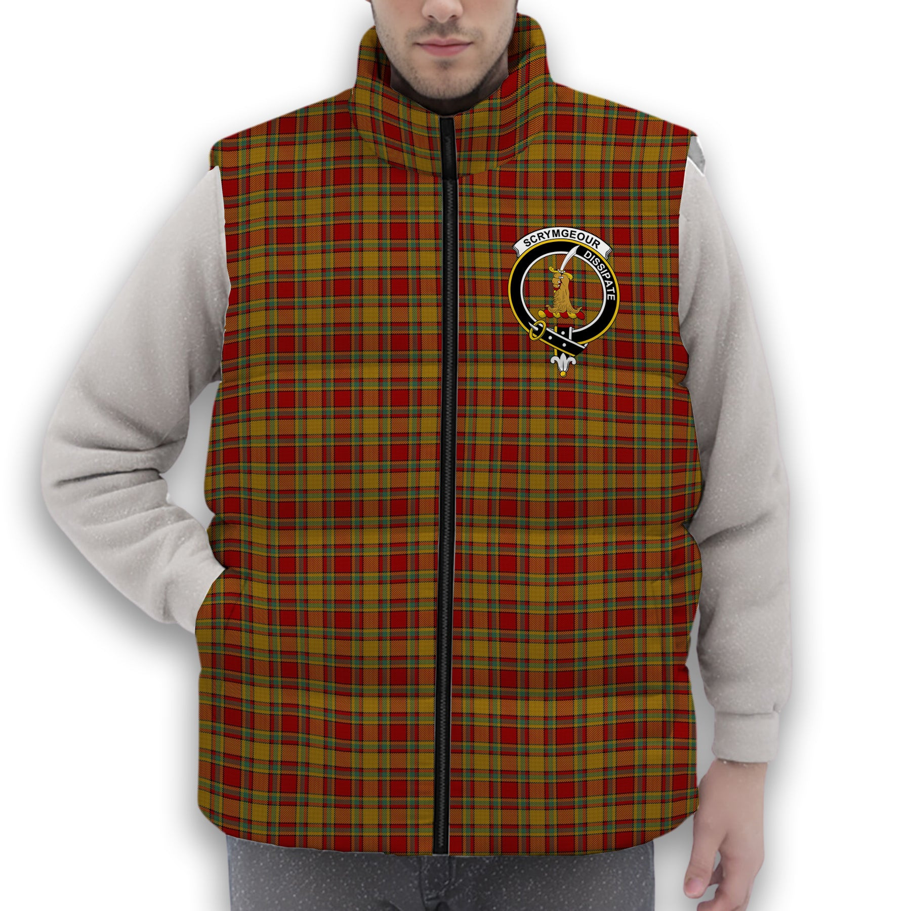 ScotsTee Shop Scottish Scrimgeour of Glassary Crest Tartan Puffer Vest Winter White Duck Down Vest Sleeveless