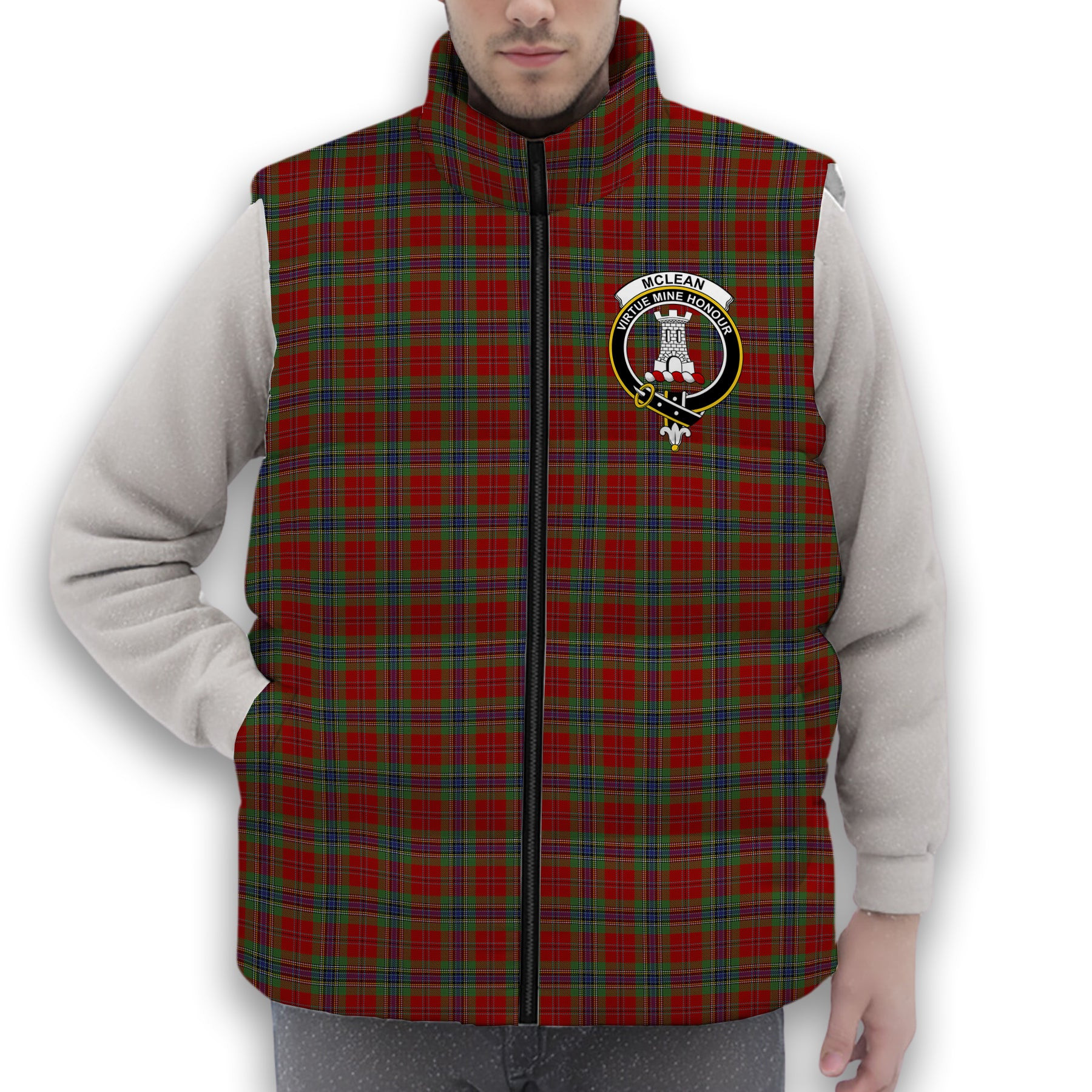 ScotsTee Shop Scottish McLean of Duart Crest Tartan Puffer Vest Winter White Duck Down Vest Sleeveless