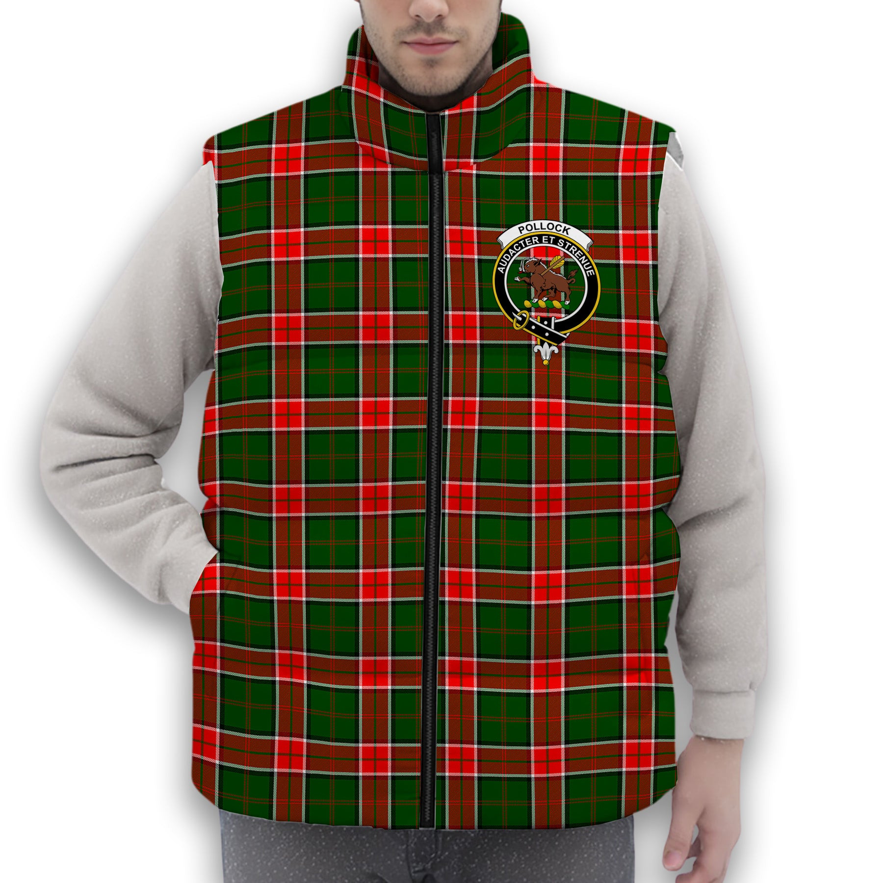 ScotsTee Shop Scottish Pollock Modern Crest Tartan Puffer Vest Winter White Duck Down Vest Sleeveless