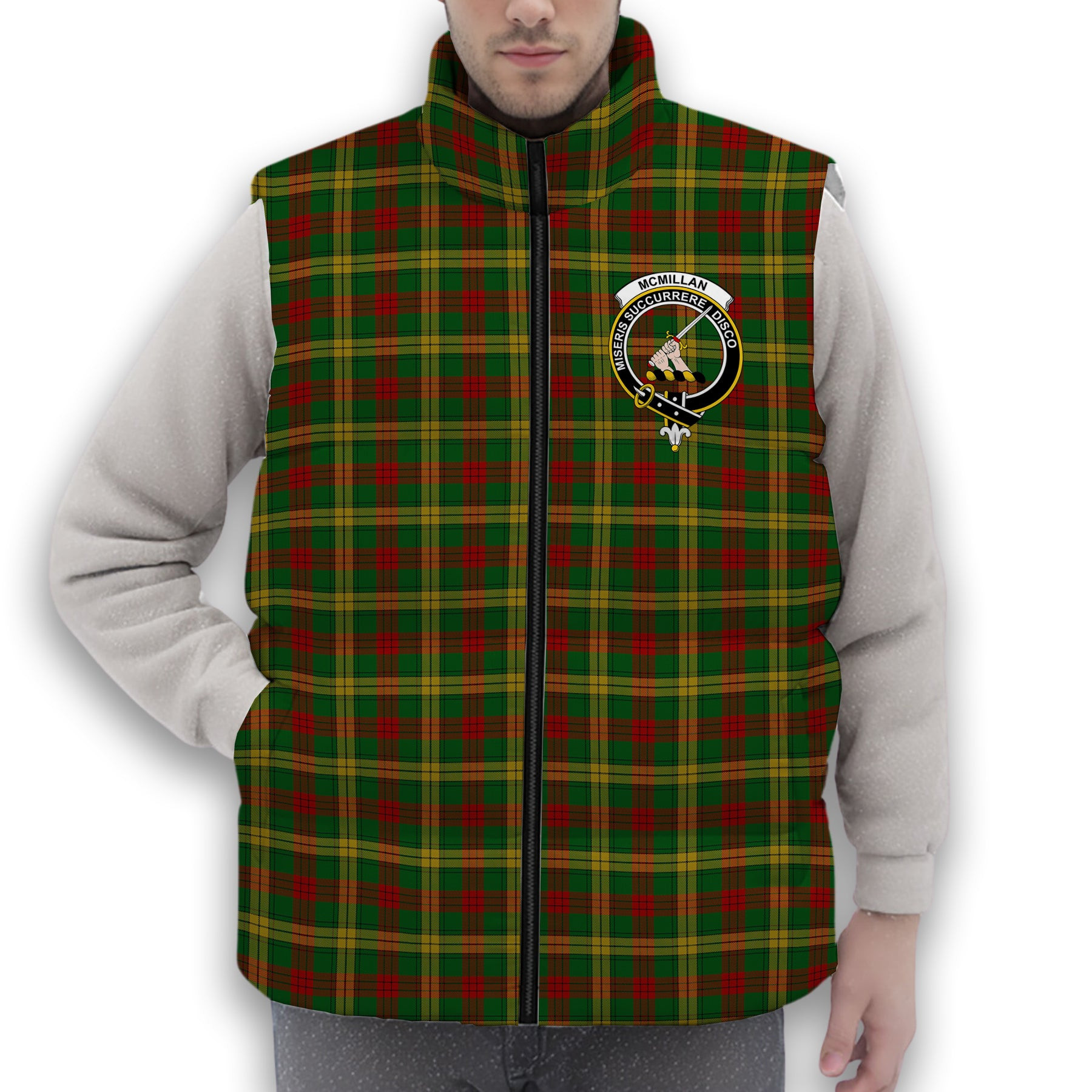 ScotsTee Shop Scottish McMillan Society of Glasgow Crest Tartan Puffer Vest Winter White Duck Down Vest Sleeveless
