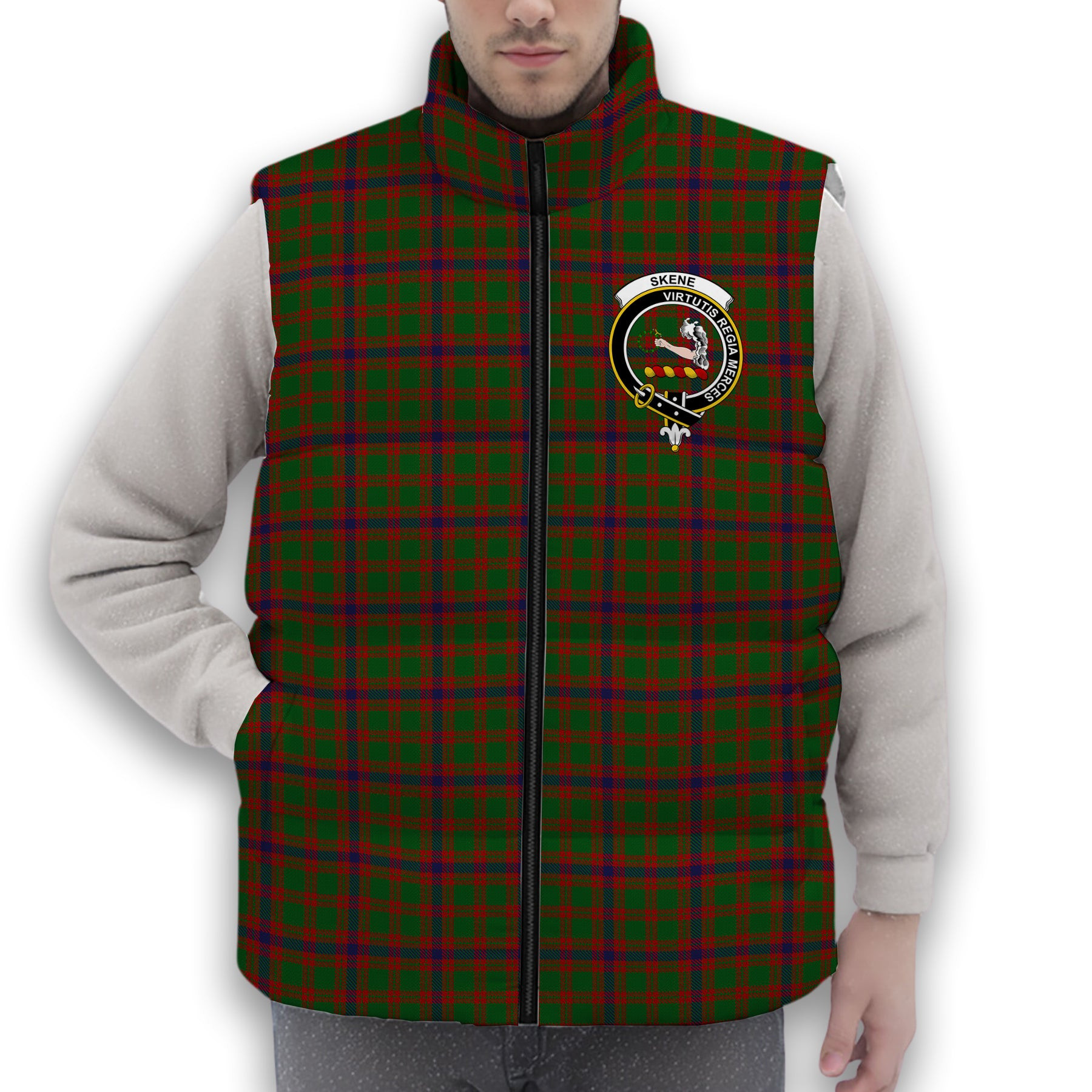 ScotsTee Shop Scottish Skene Modern Crest Tartan Puffer Vest Winter White Duck Down Vest Sleeveless