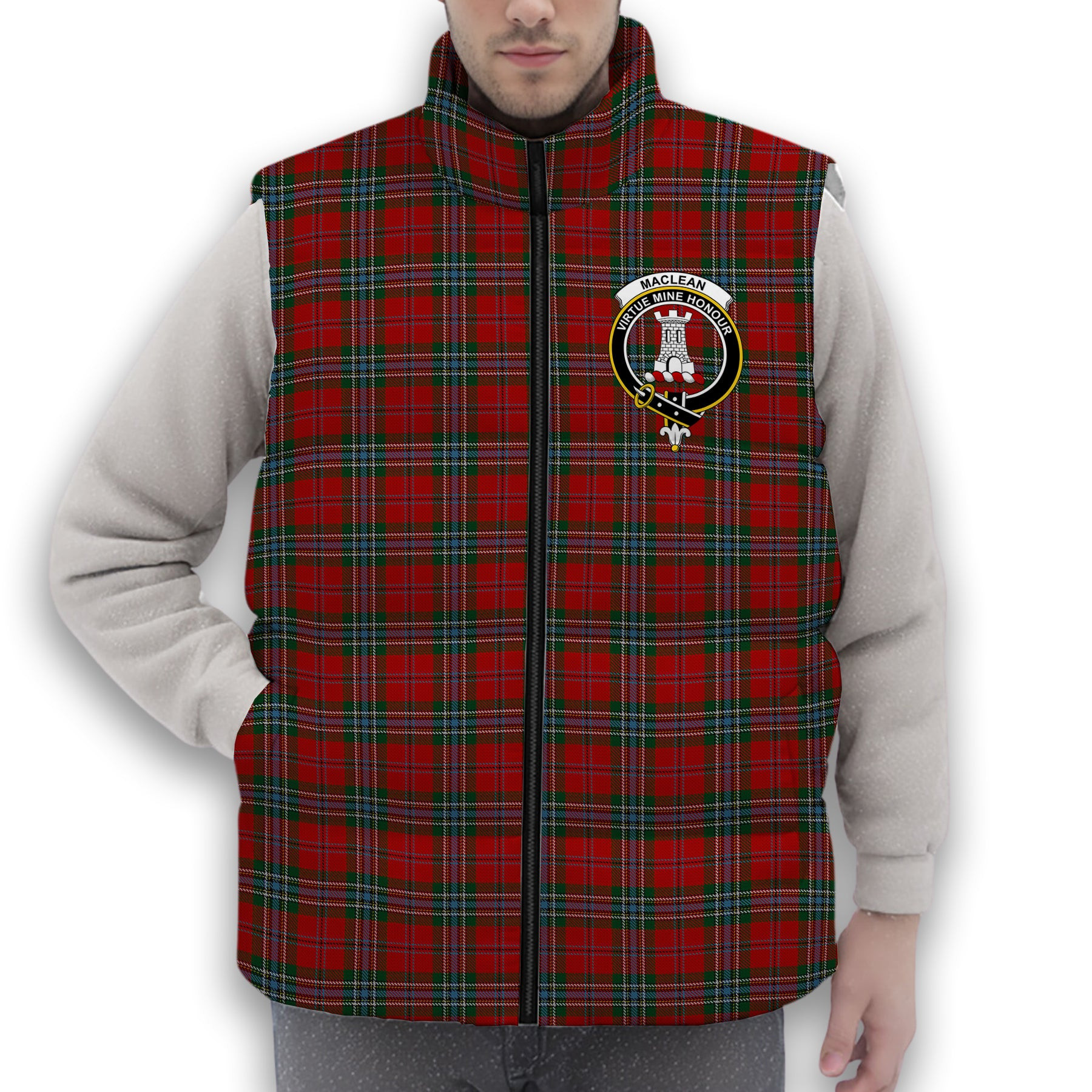 ScotsTee Shop Scottish MacLean 3 Crest Tartan Puffer Vest Winter White Duck Down Vest Sleeveless