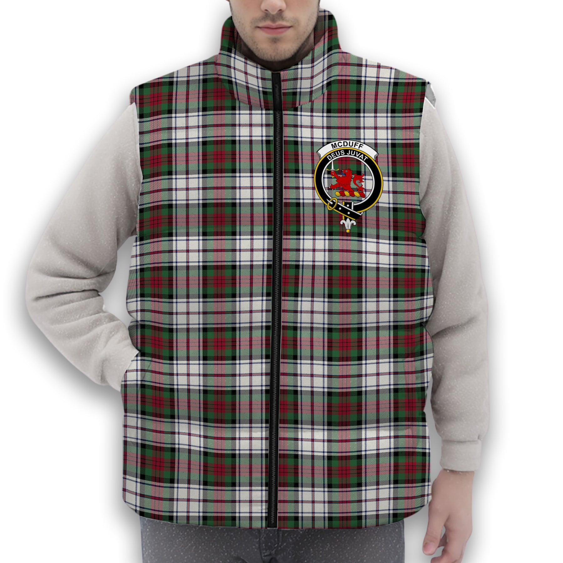 ScotsTee Shop Scottish McDuff Dress Modern Crest Tartan Puffer Vest Winter White Duck Down Vest Sleeveless