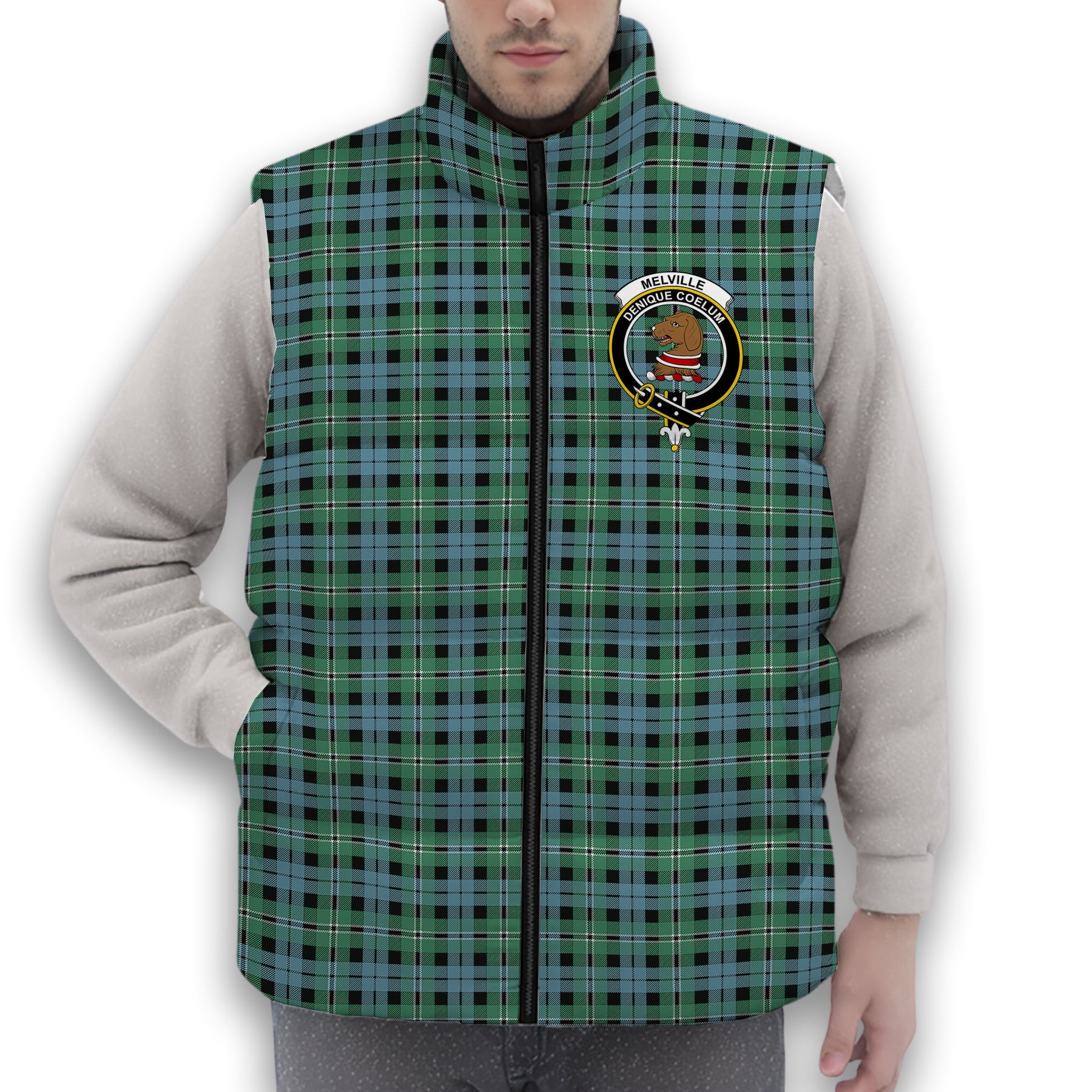 ScotsTee Shop Scottish Melville Modern Crest Tartan Puffer Vest Winter White Duck Down Vest Sleeveless