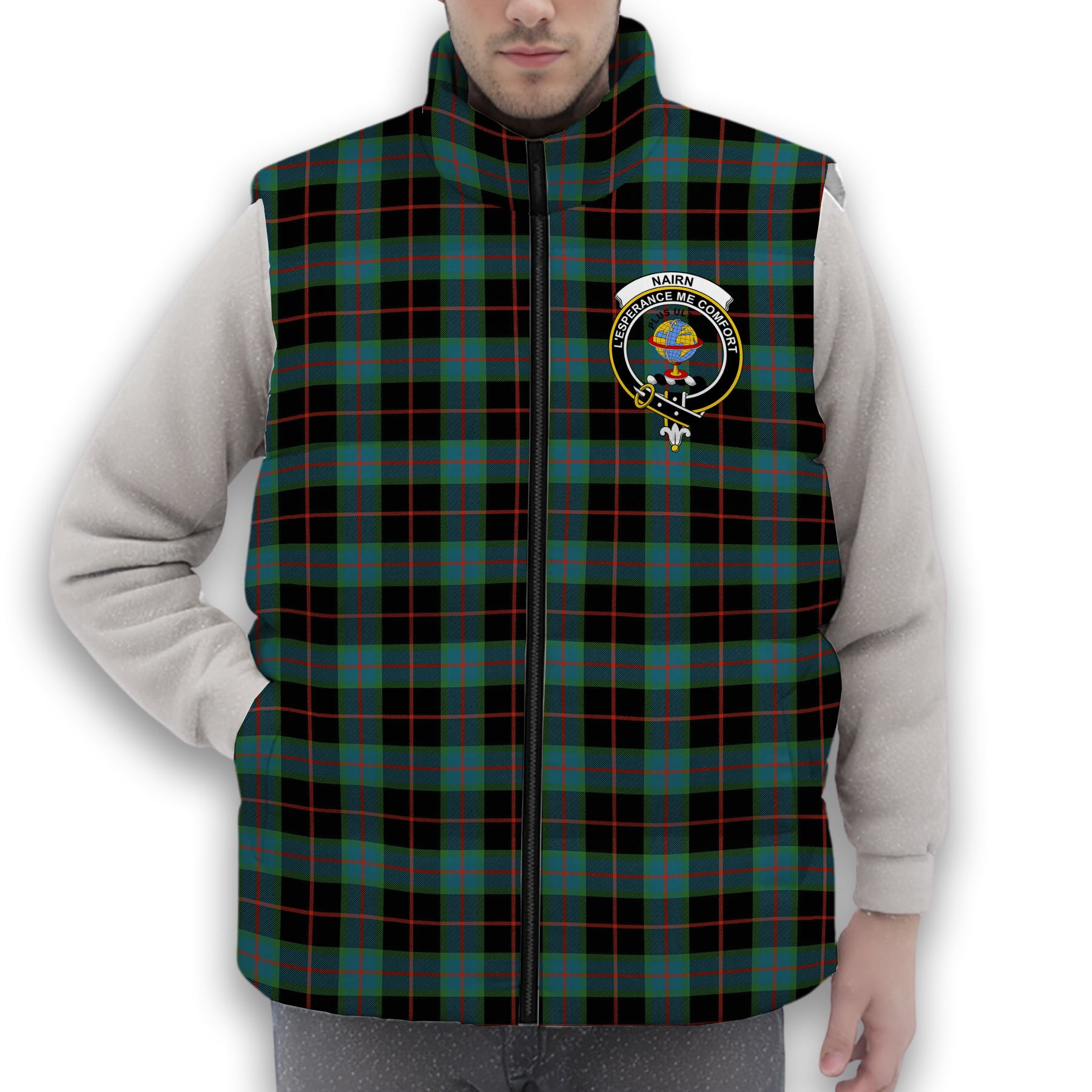 ScotsTee Shop Scottish Nairn Ancient Crest Tartan Puffer Vest Winter White Duck Down Vest Sleeveless