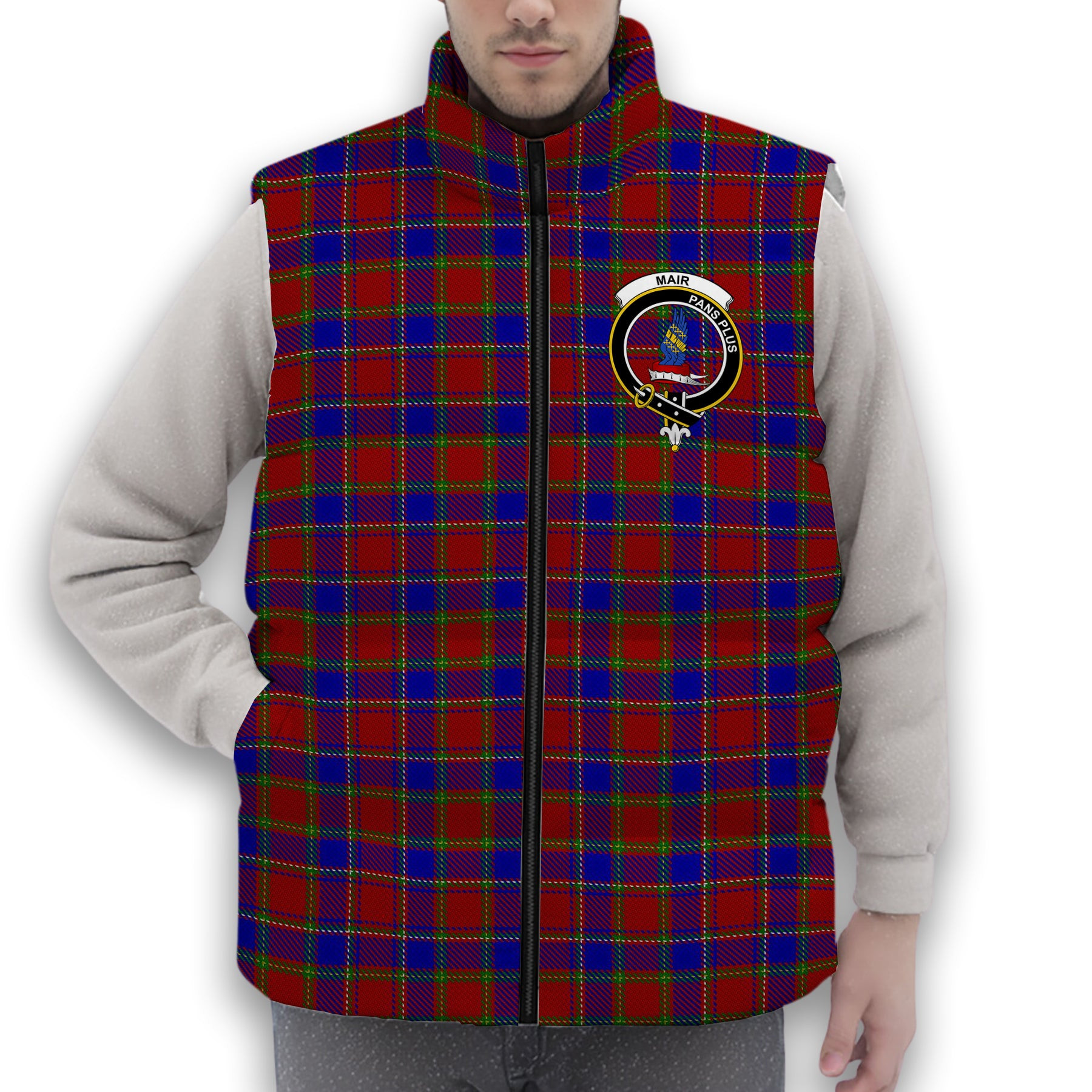 ScotsTee Shop Scottish Mair Crest Tartan Puffer Vest Winter White Duck Down Vest Sleeveless