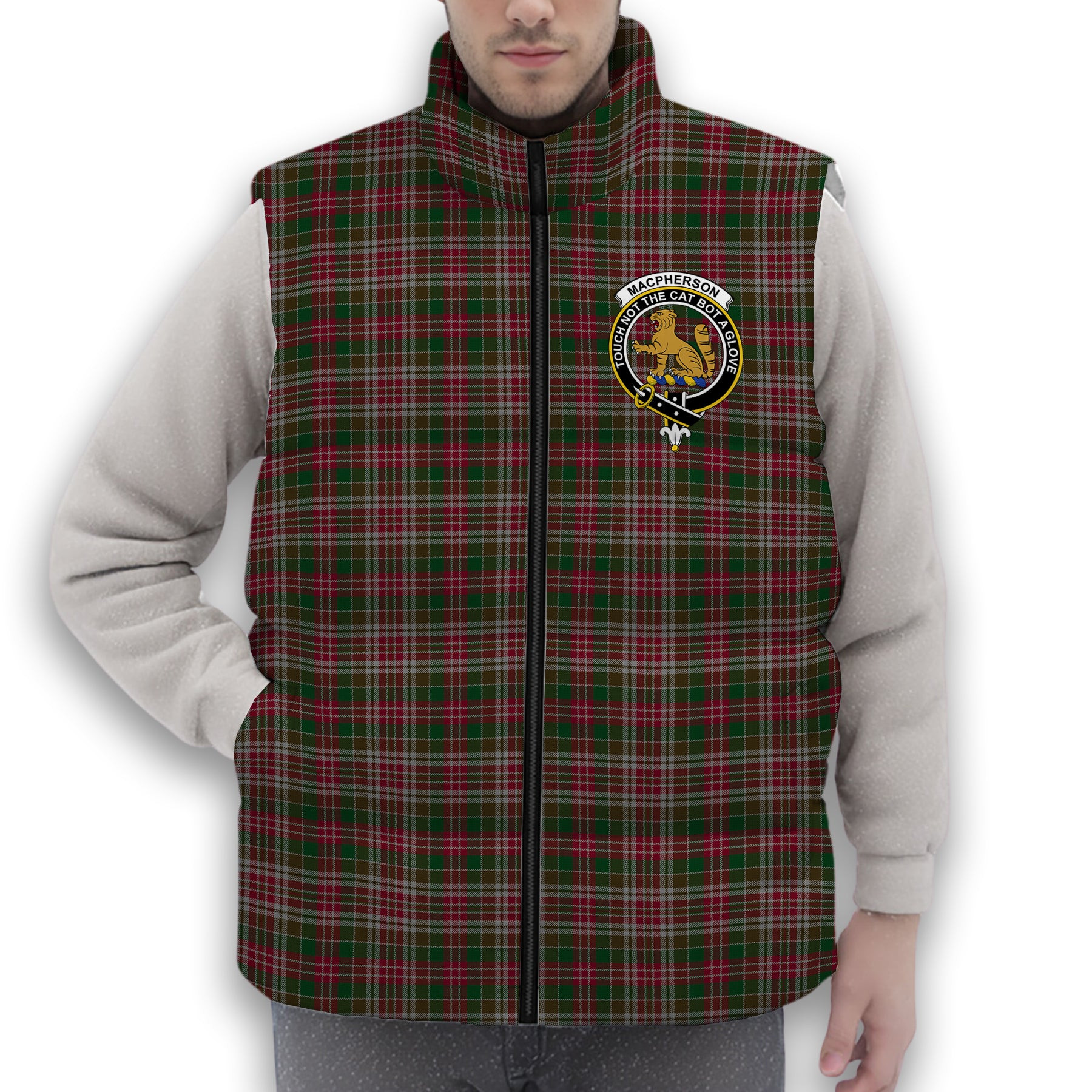 ScotsTee Shop Scottish MacPherson 9 Crest Tartan Puffer Vest Winter White Duck Down Vest Sleeveless